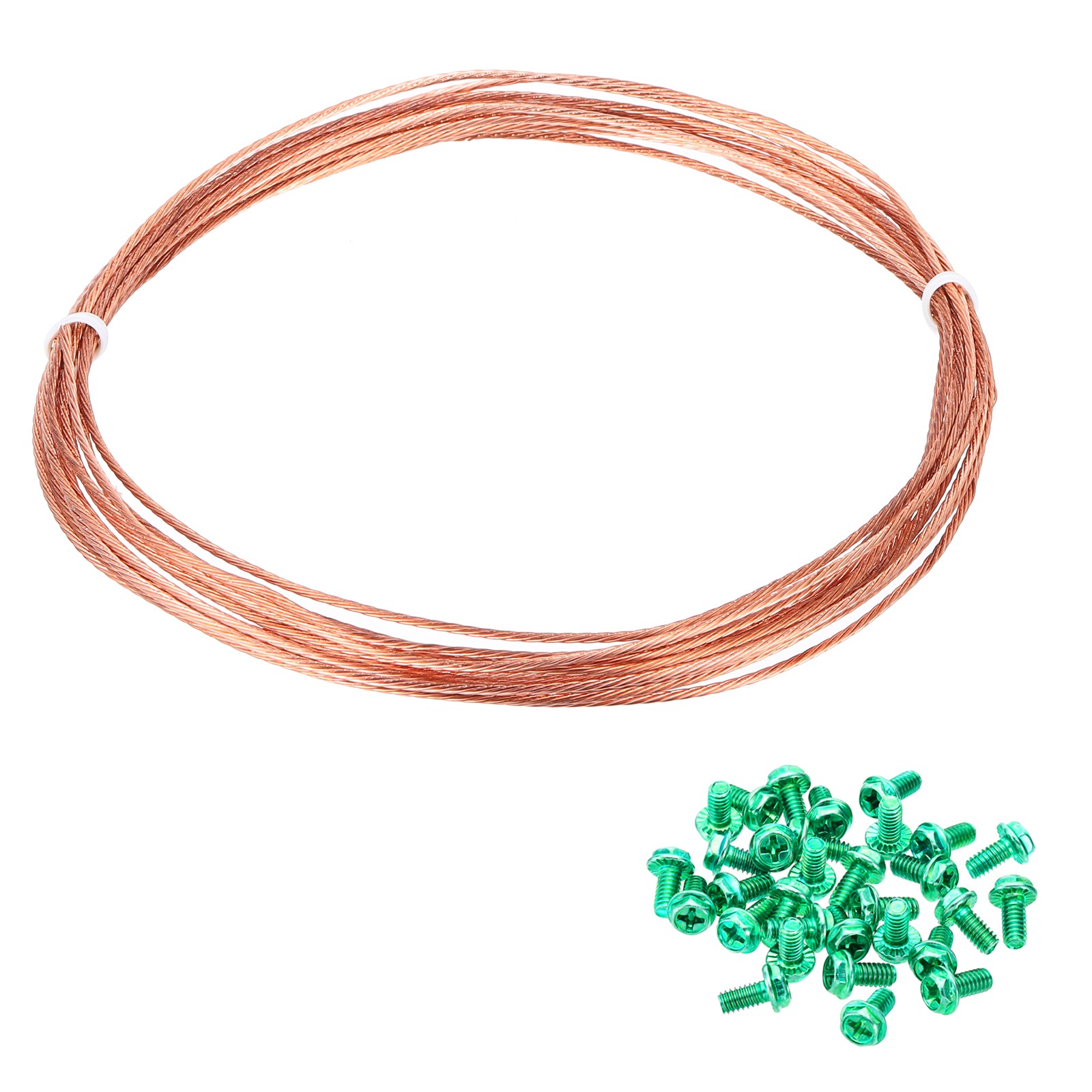 18 Gauge 10ft Bare Copper Ground Wire with 10Pcs #8-32 x 5/16″ Green Screws