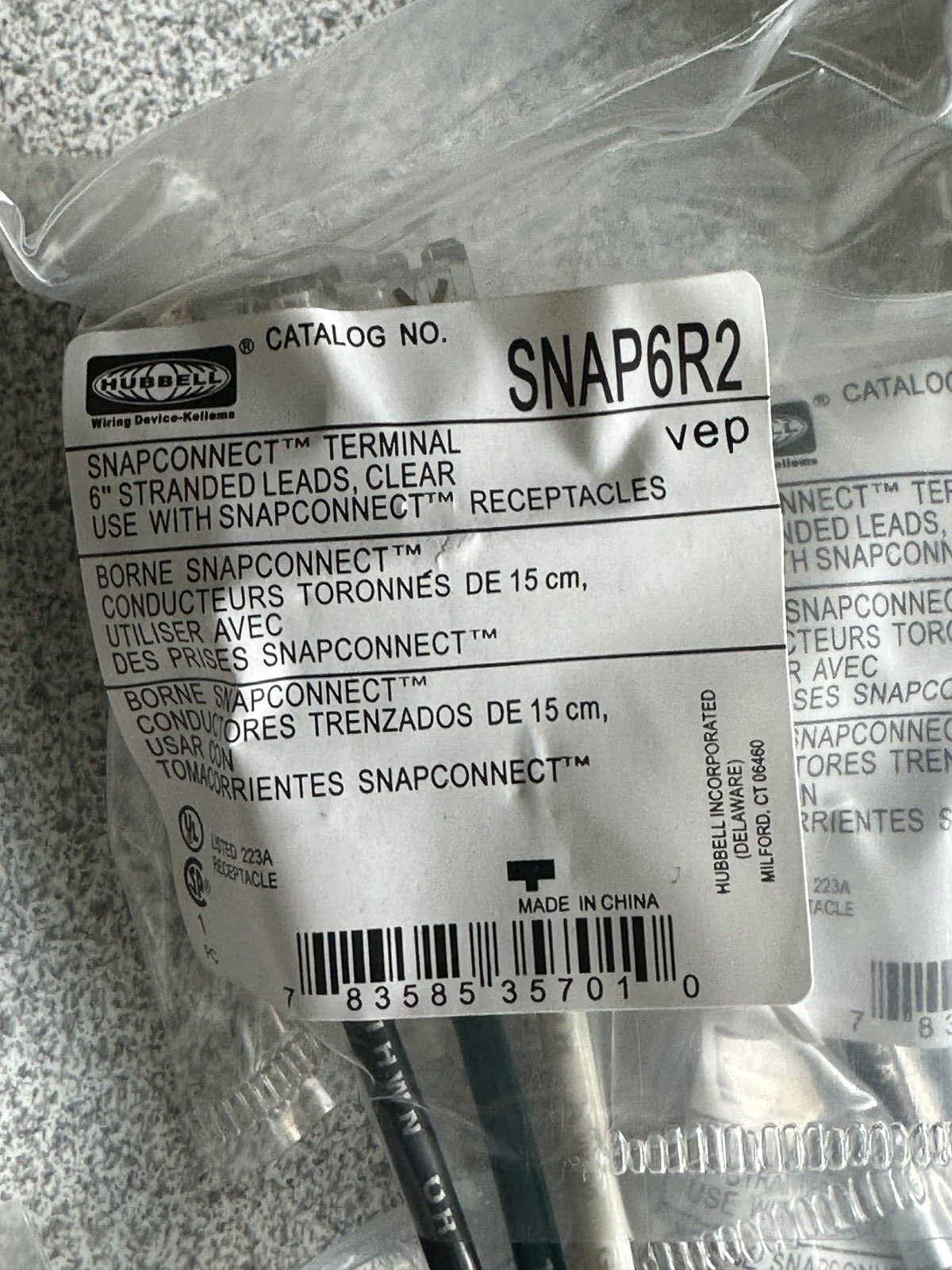 20 NEW Hubbell SNAP6R2 SnapConnect Terminal 6″ Stranded Leads Clear 20 pieces