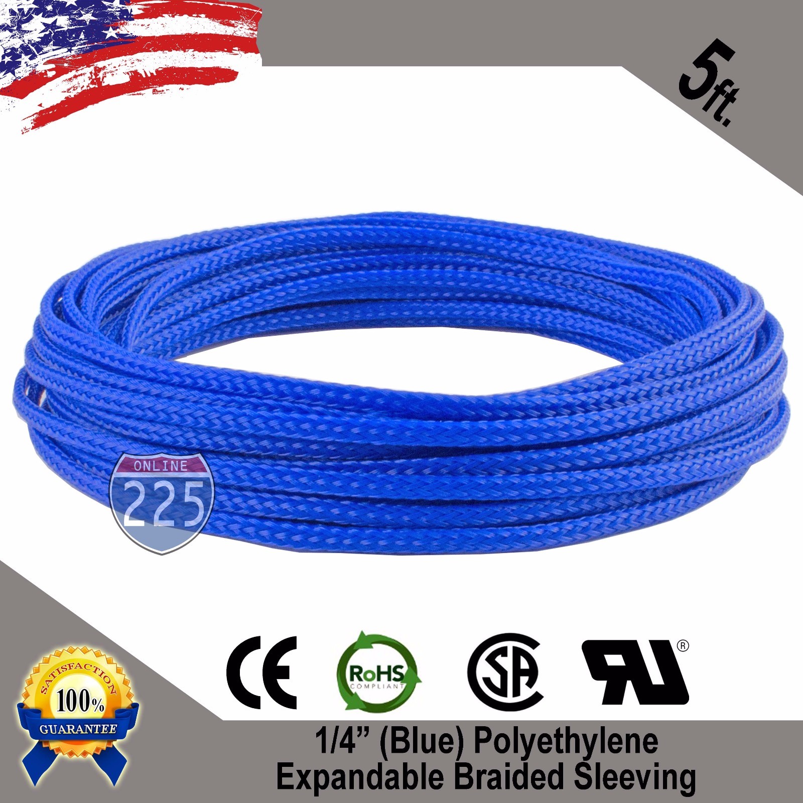 5 FT 1/4″ Blue Expandable Wire Cable Sleeving Sheathing Braided Loom Tubing US