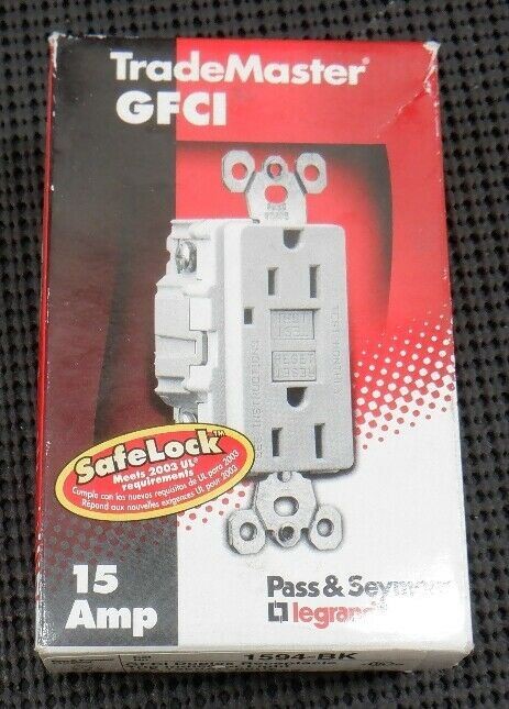 Pass & Seymour 1594-BK 15A 125V GFCI Black Duplex Receptacle Trip Indicator