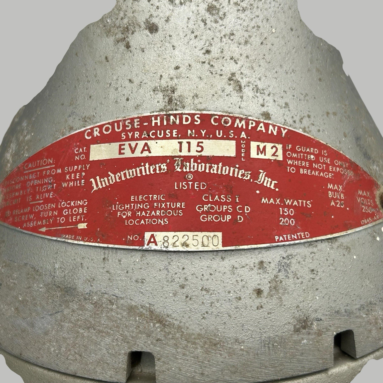Vtg Crouse-Hinds Industrial Light EVA115 M2 Hazardous Locations Explosion Proof
