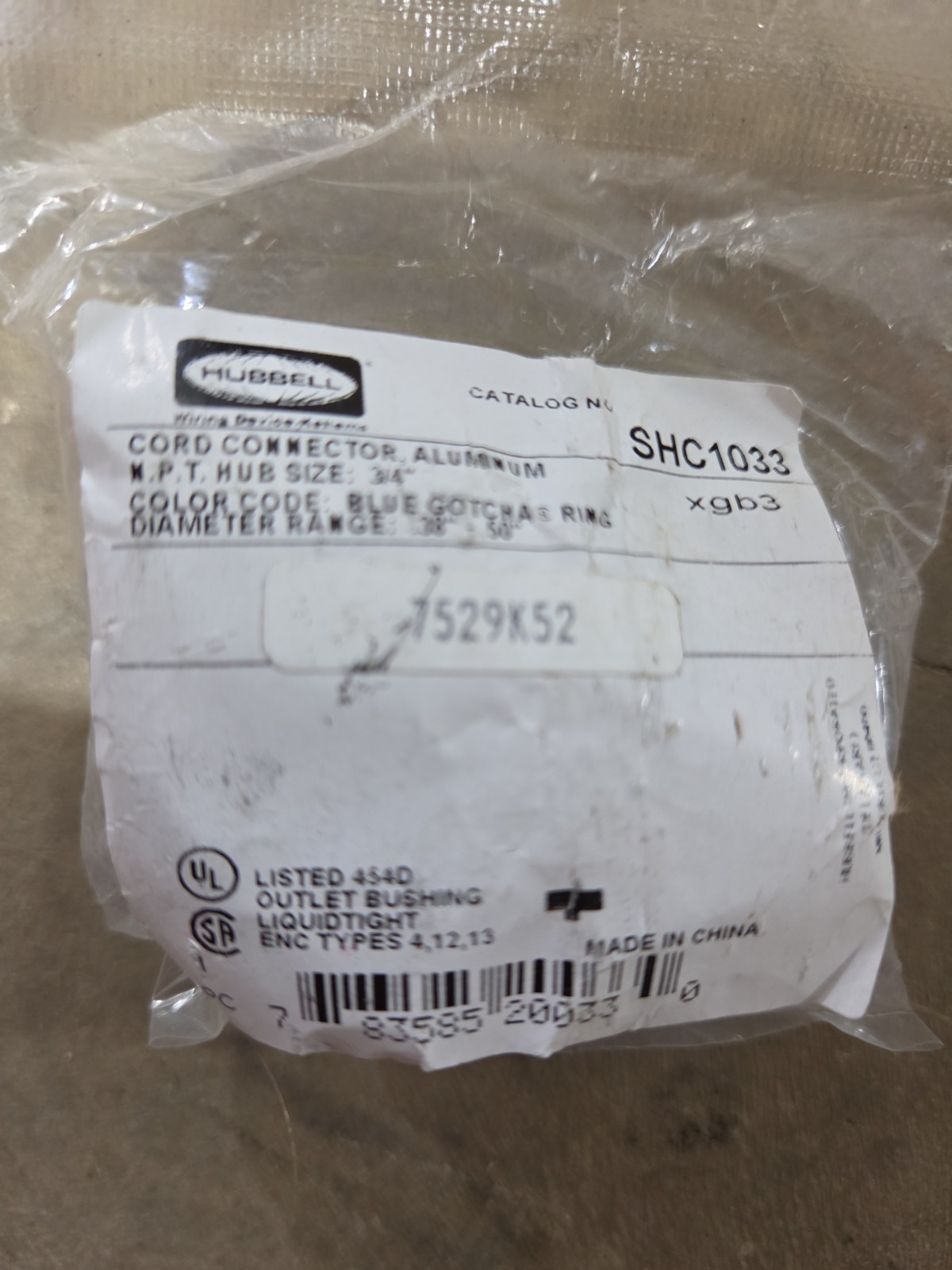 Hubbell SHC1033, 3/4″, 0.3 to 0.5″, Straight Male, Cord Connector, 7 Pk. A103
