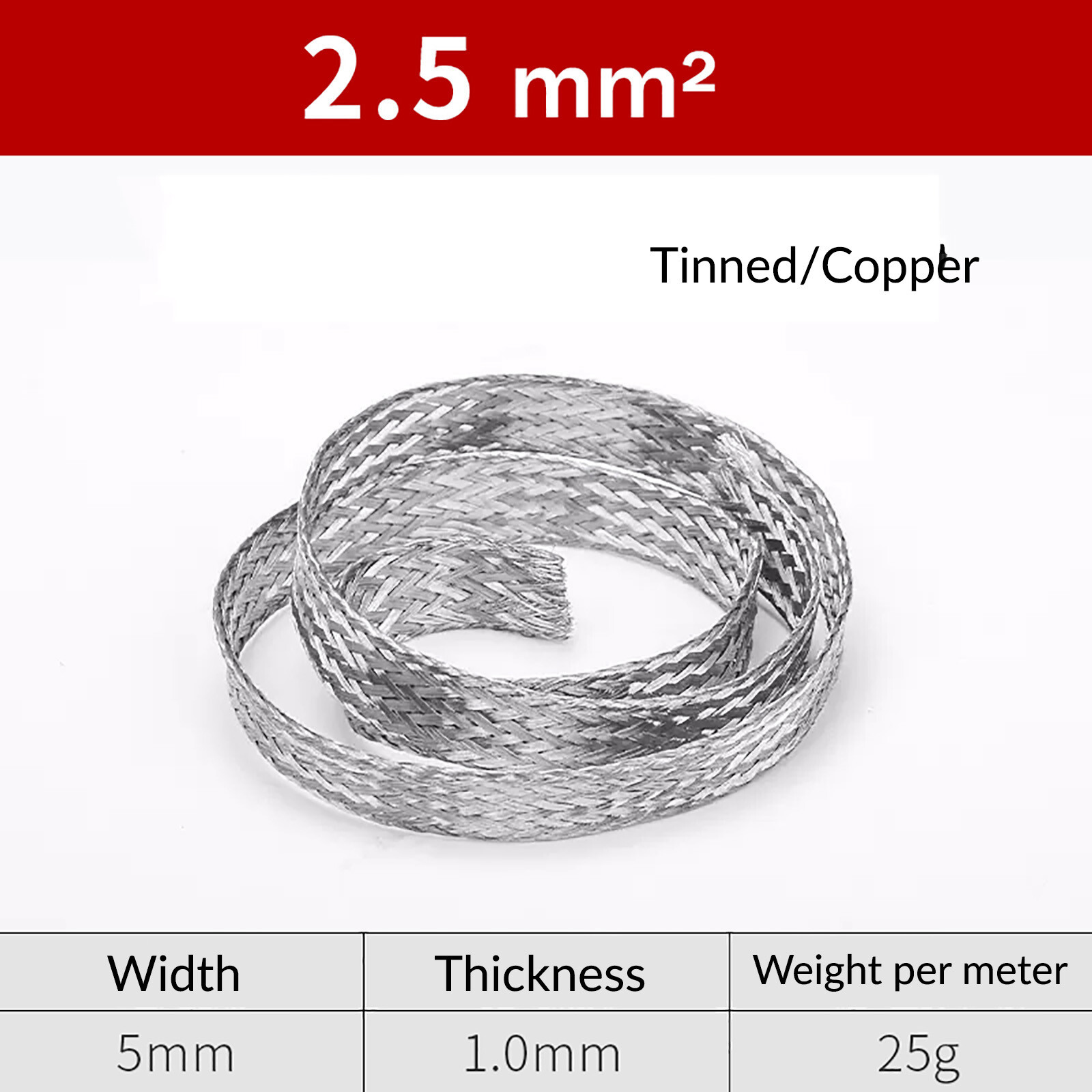 Flat Pure Copper/Tin plated Braid Cable Copper Braid Wire Ground Lead 2.5-120mm²