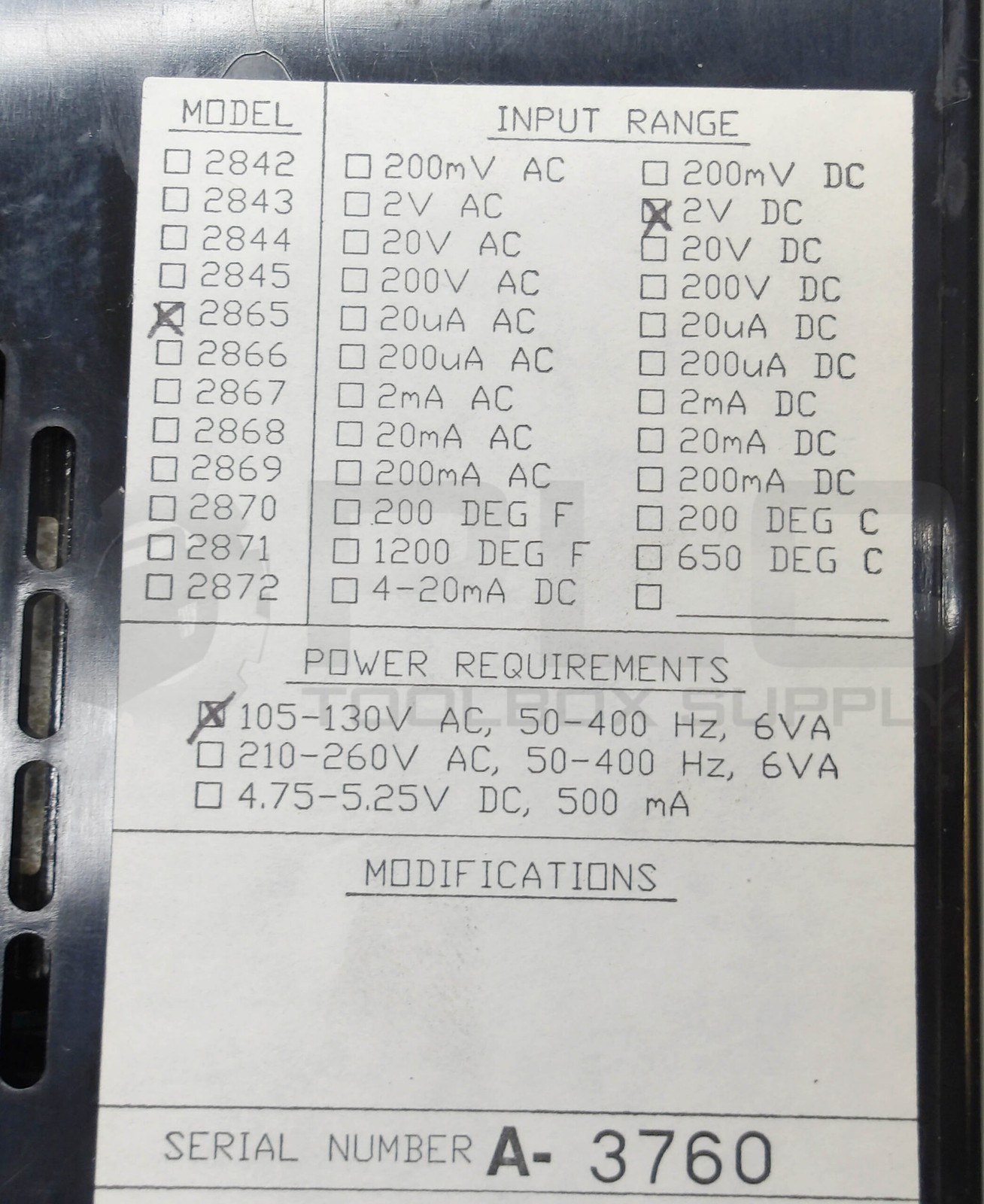NEW SIMPSON 2865 METER PANEL MOUNT 2VDC 105-130VAC