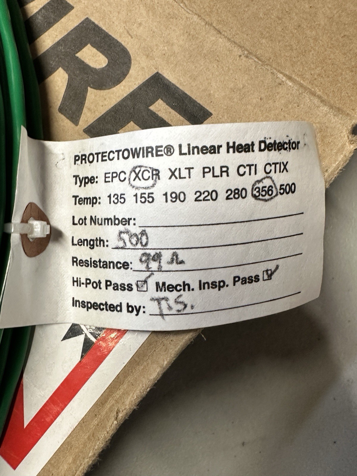 PROTECTOWIRE PHSC-356-XCR / PHSC356XCR Linear Heat Detector Wire 500 ft NEW