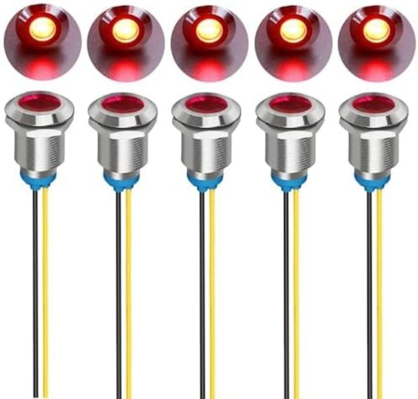 5Pcs 12mm LED Metal Indicator Light AC 110V-220V Waterproof In Color: Red 110V