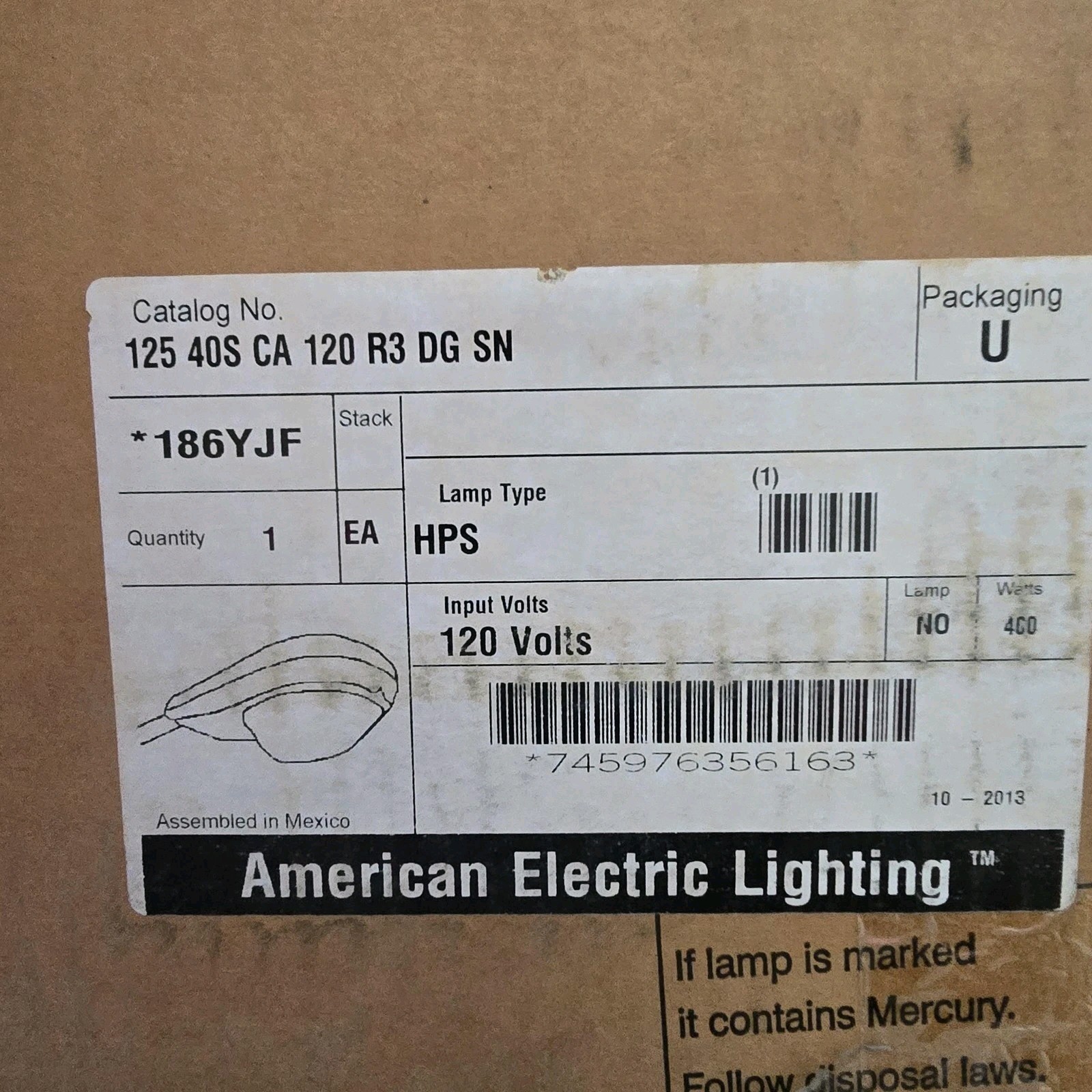 American Electric Lighting HPS 40W 120V Street Light Fixture 125-40SCA120R3 New