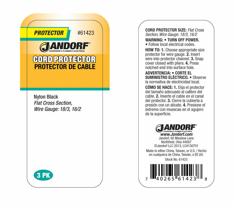 Jandorf CORD PROTECTOR Nylon Black 3pk Straight Flat Cables Absorbs Forces 61423