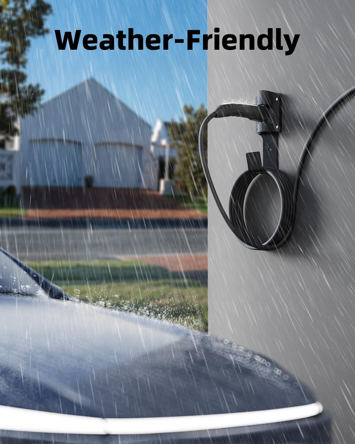 For Tesla Charger Holder, with 180° Rotation Nozzle Dock, Metal J-Hook for Tesla
