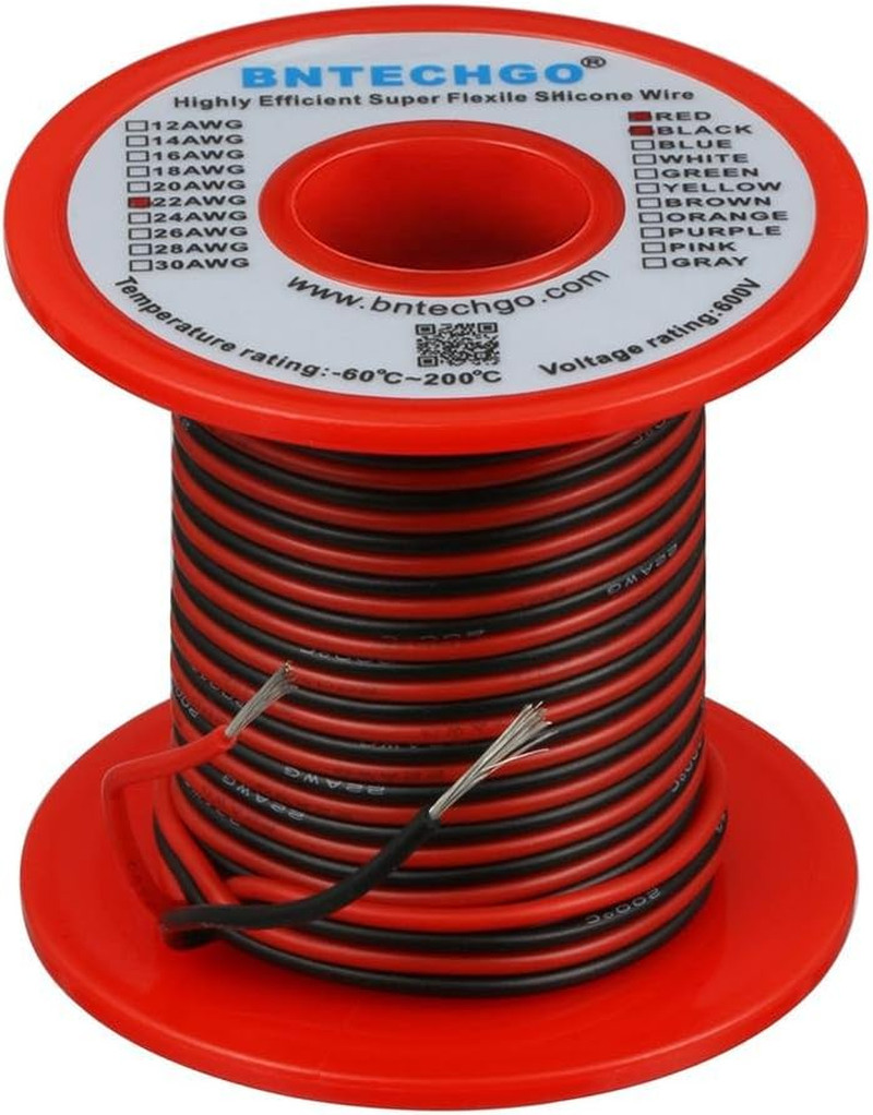 BNTECHGO 22 Gauge Silicone Wire Spool Red and Black Each 50Ft 2 Separate Wires