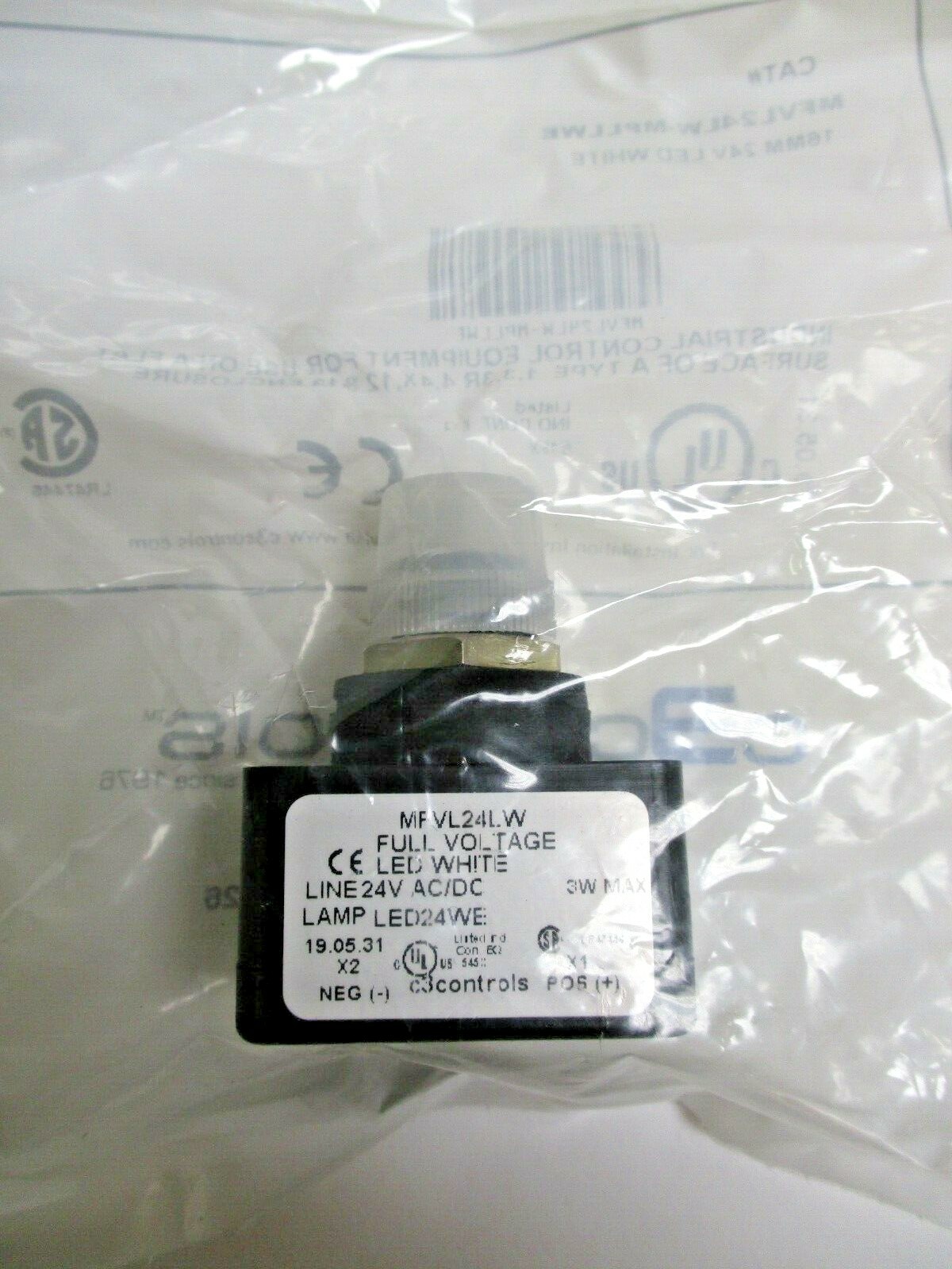 C3 CONTROLS, MFVL24LW-MPLLWE, 16MM 24V WHITE LED LIGHT