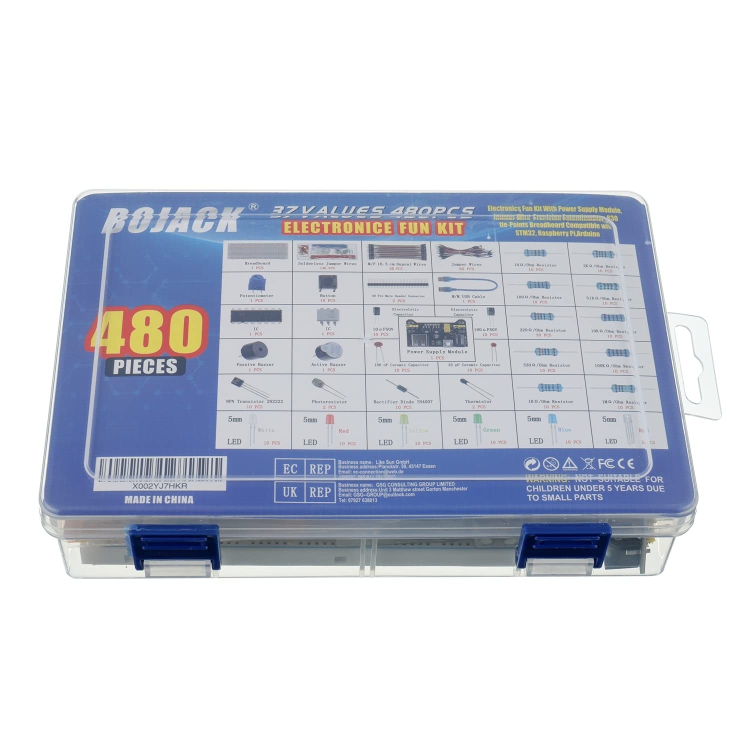 480 Pcs Electronics Component Kit – Power Supply, Jumper Wires, Breadboard for S