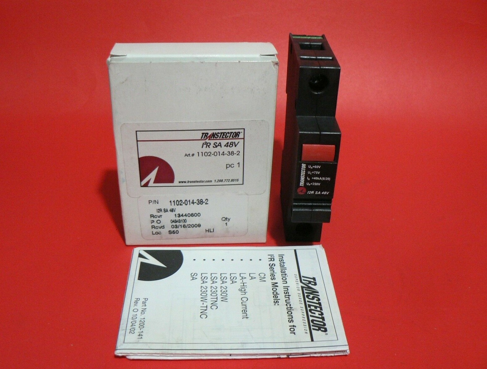 TRANSTECTOR I2R SA 48V 1102-014-38-2 SINGLE MODE DIN RAIL DC SURGE PROTECTOR