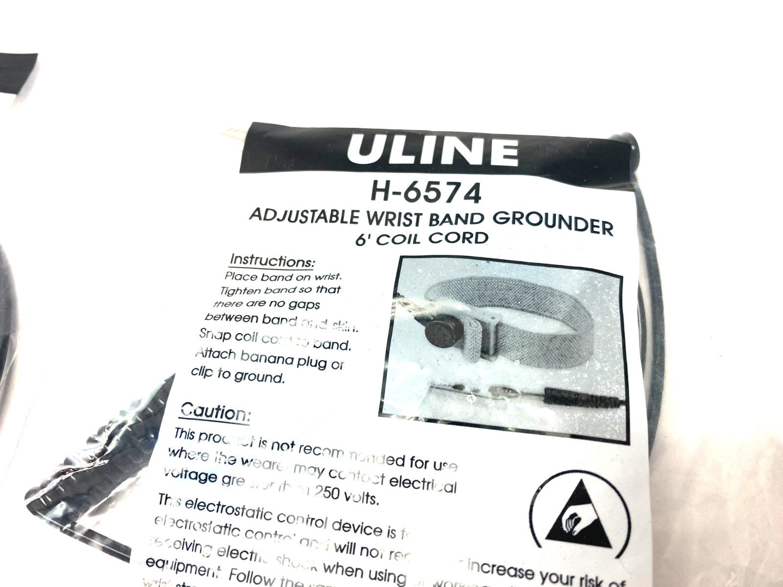 Uline H-6574 Adjustable Wrist Band Grounding Strap 6′ Coil Cord LOT OF 3