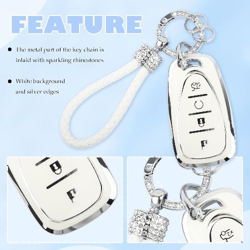 TPU Key Fob Cover with 4-Button Design and Keychain, Bling Car Accessories Prote