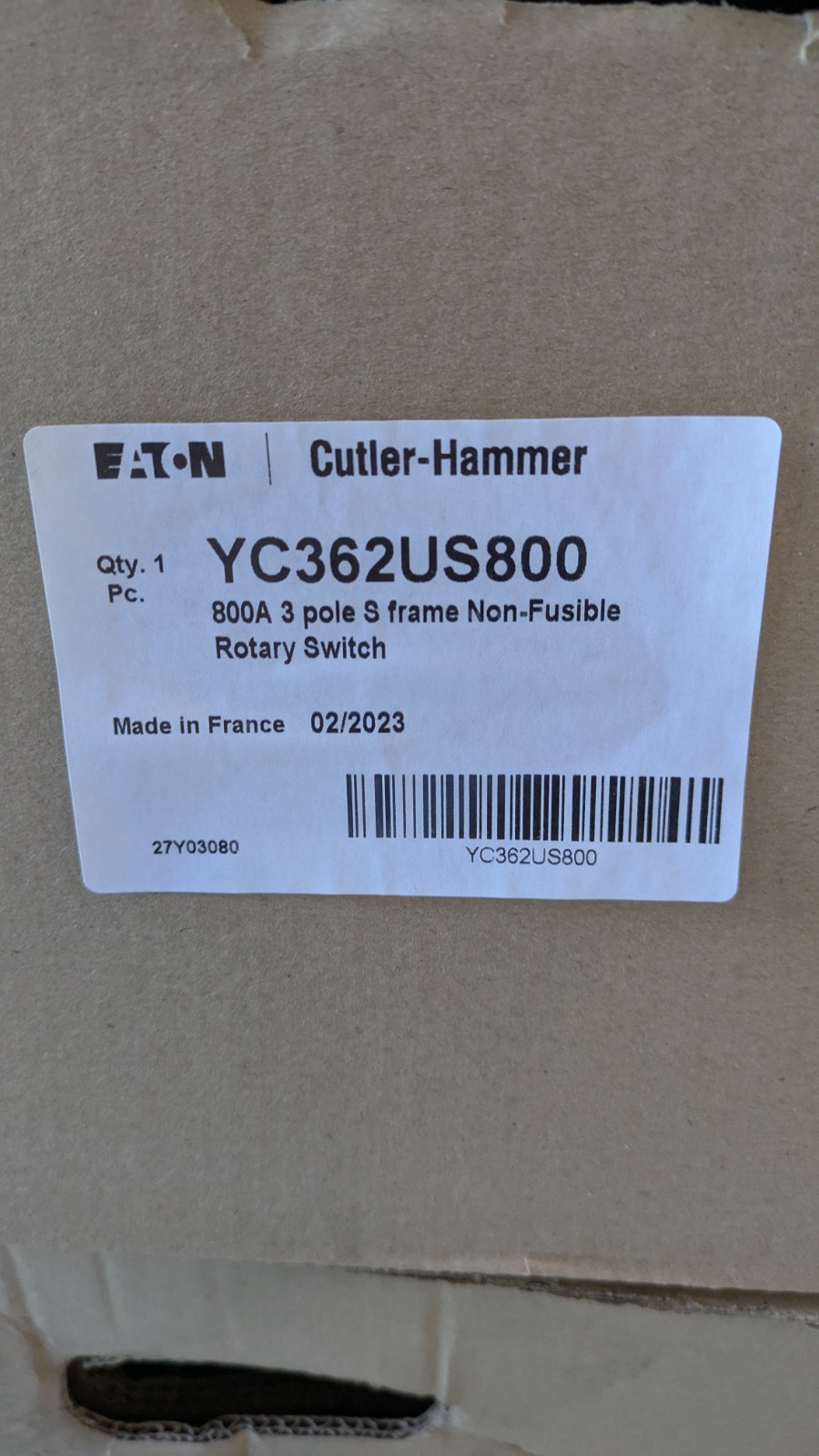 EATON Cutler-Hammer YC362US800 800A 3 pole R9G3800U NON FUSIBLE G-FRAME 800A