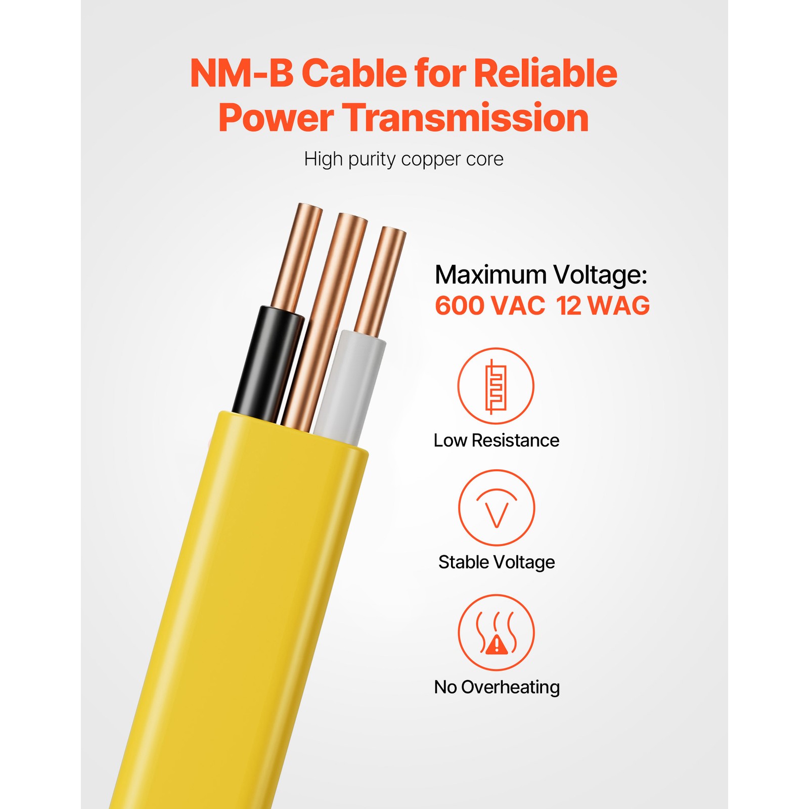 NM-B Wire 12AWG/2C Copper Core Cable 100 ft Electrical Wire with Ground