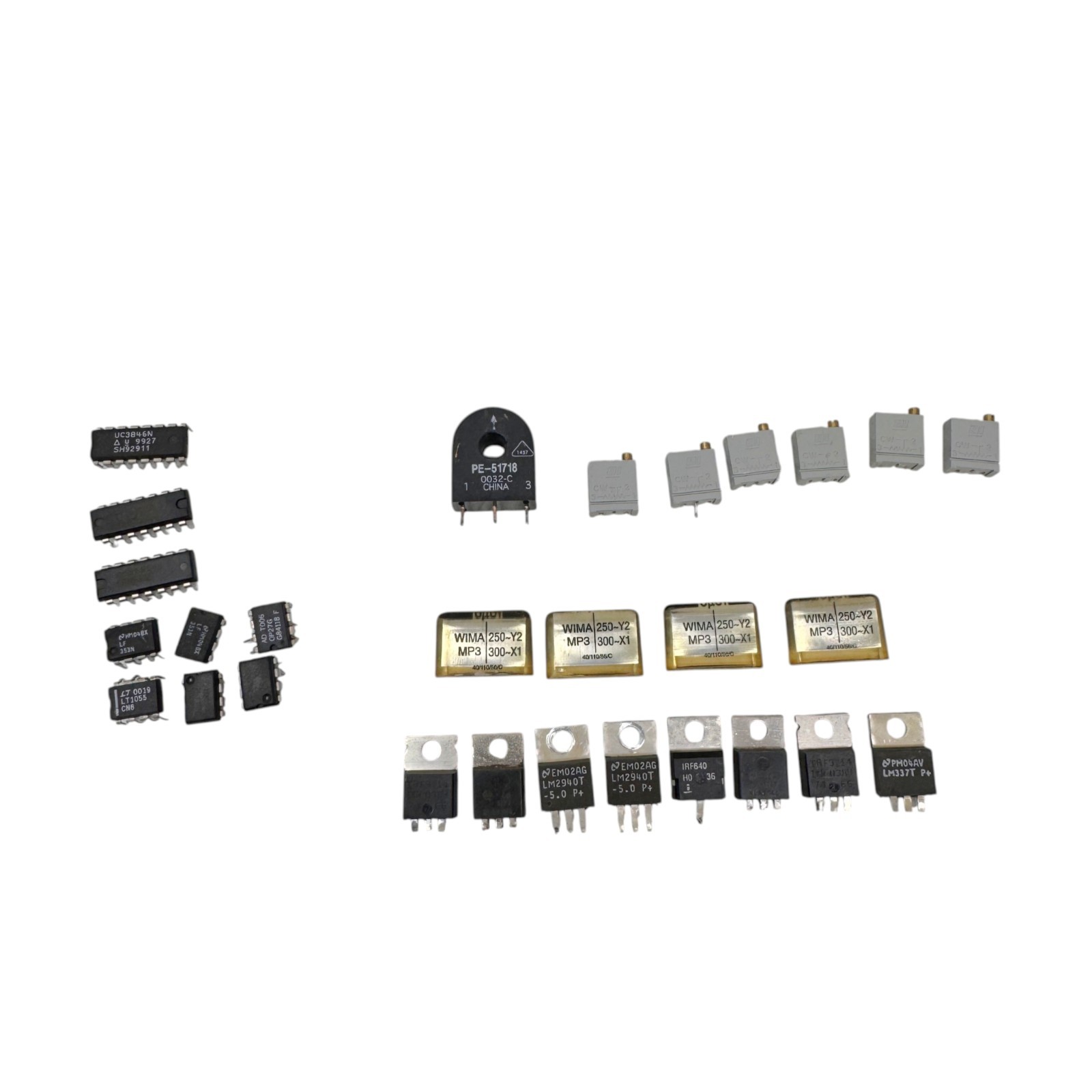 Electronic Component Lot: WIMA Caps, LM317T, Regulators, ICs, Trimpots, PE-51718
