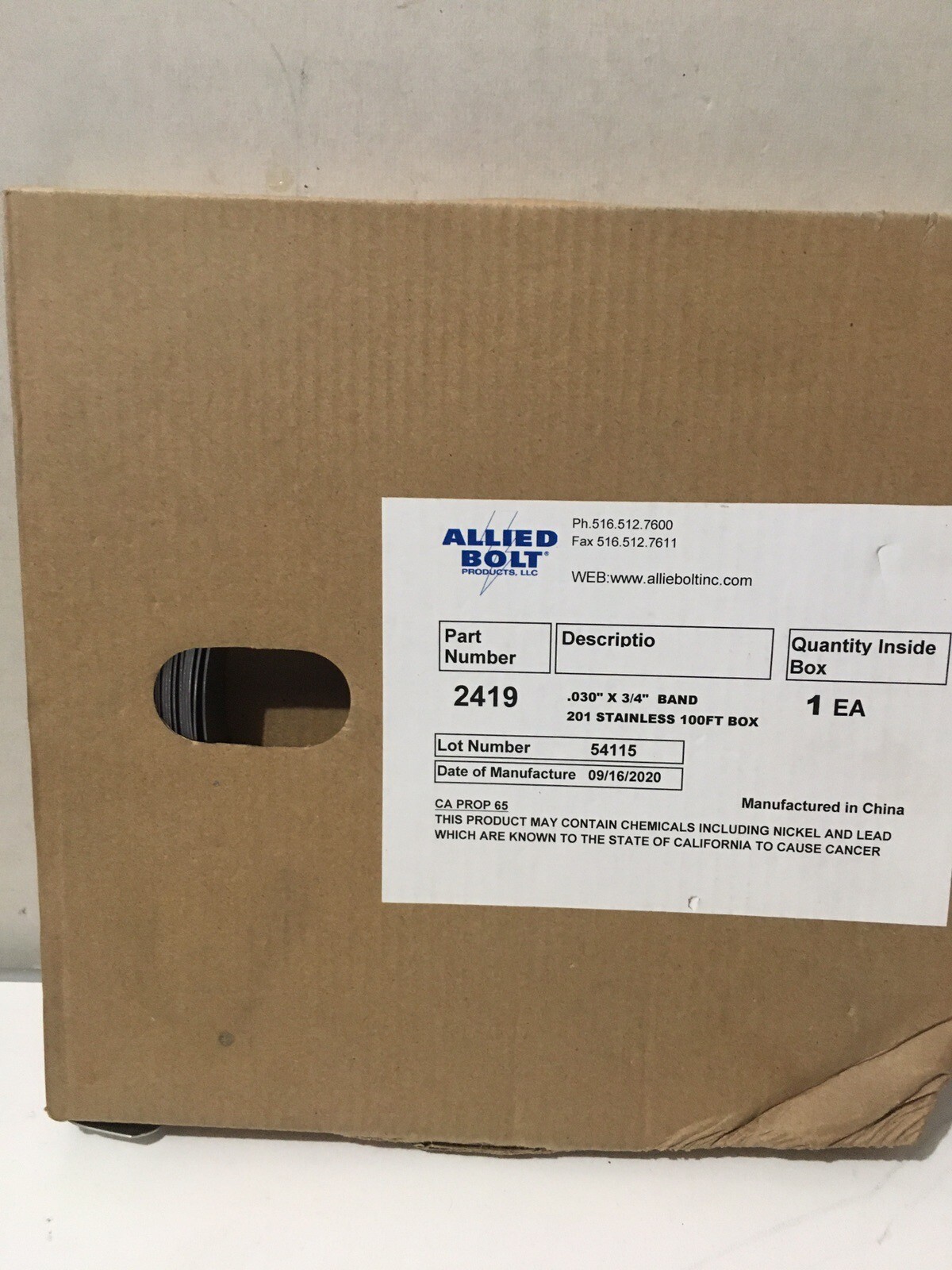 New In box Allied Bolt 2419 Band Pole Stainless Steel .030” X 3/4 Type 201 100ft
