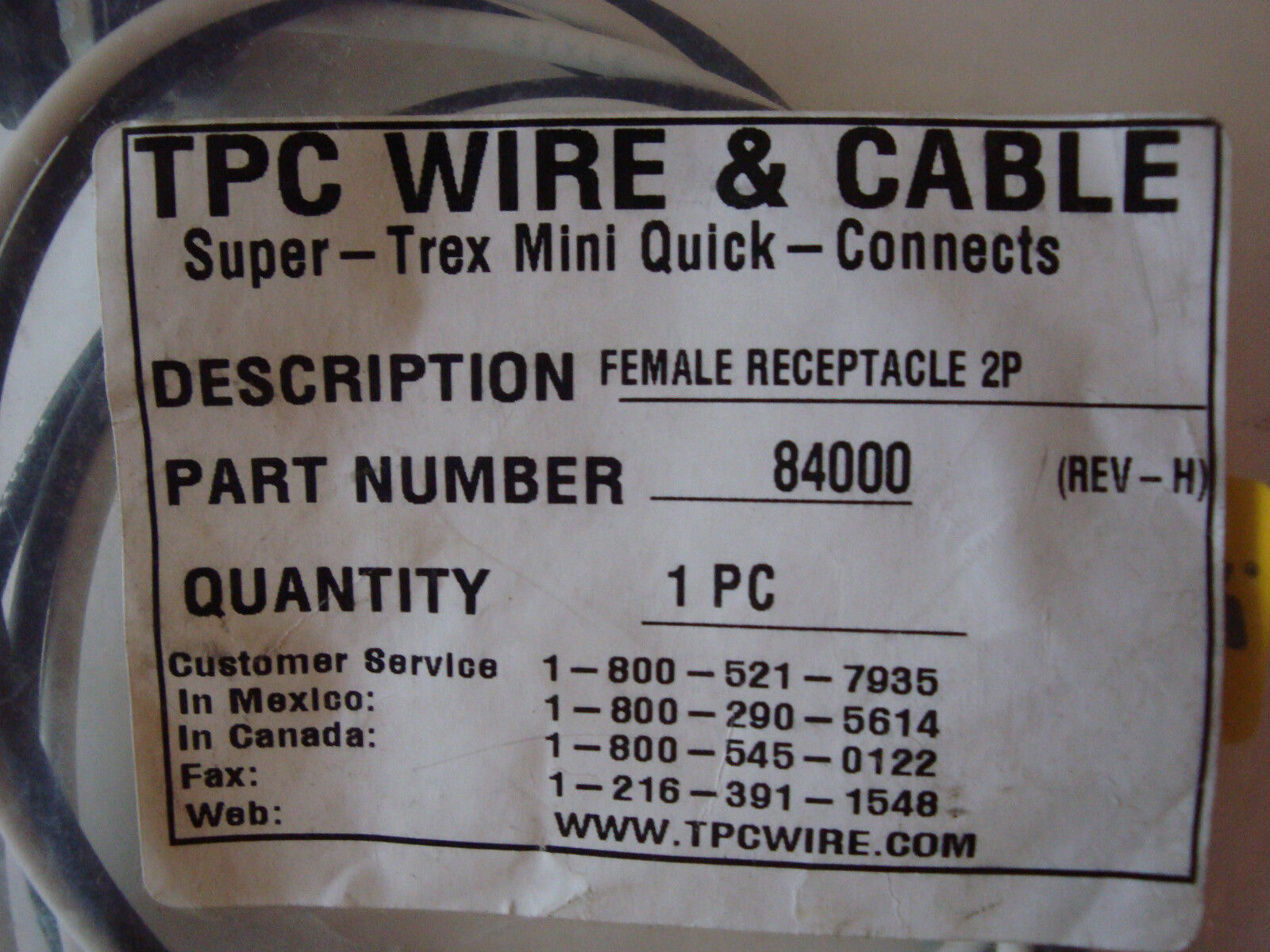 New! TPC Wire & Cable 84000 Super-Trex Mini Quick 2 Pole FEM Receptacle 2 Wire