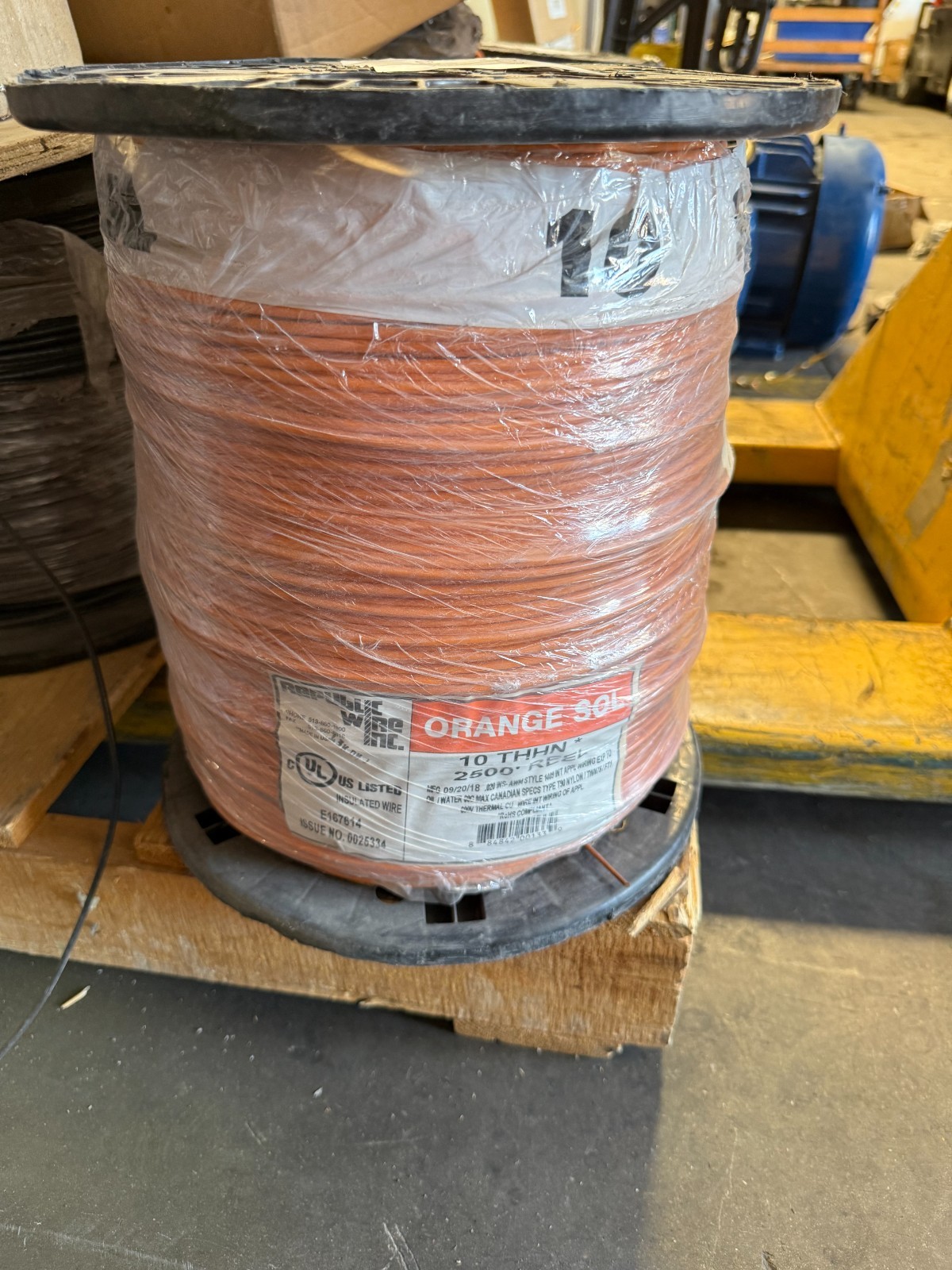 Republic Wire 10 THHN 2500′ REEL ORANGE SOLID Wire Spool E167614 BRAND NEW