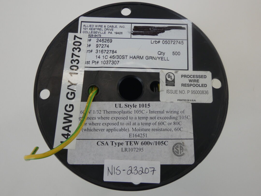 Allied Wire & Cable 31672784 Wire Spool, 500′, 14AWG, 600V, Yellow/Green – NE…