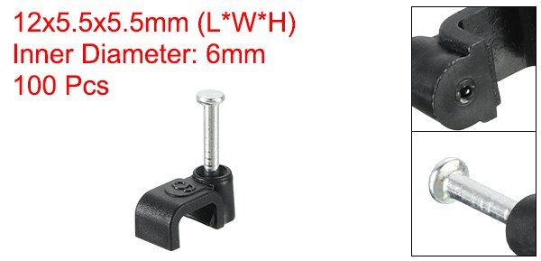 Cable Clips with Steel Nail, 100Pcs 6mm/0.24″ Plastic Cable Wire Clips, Black