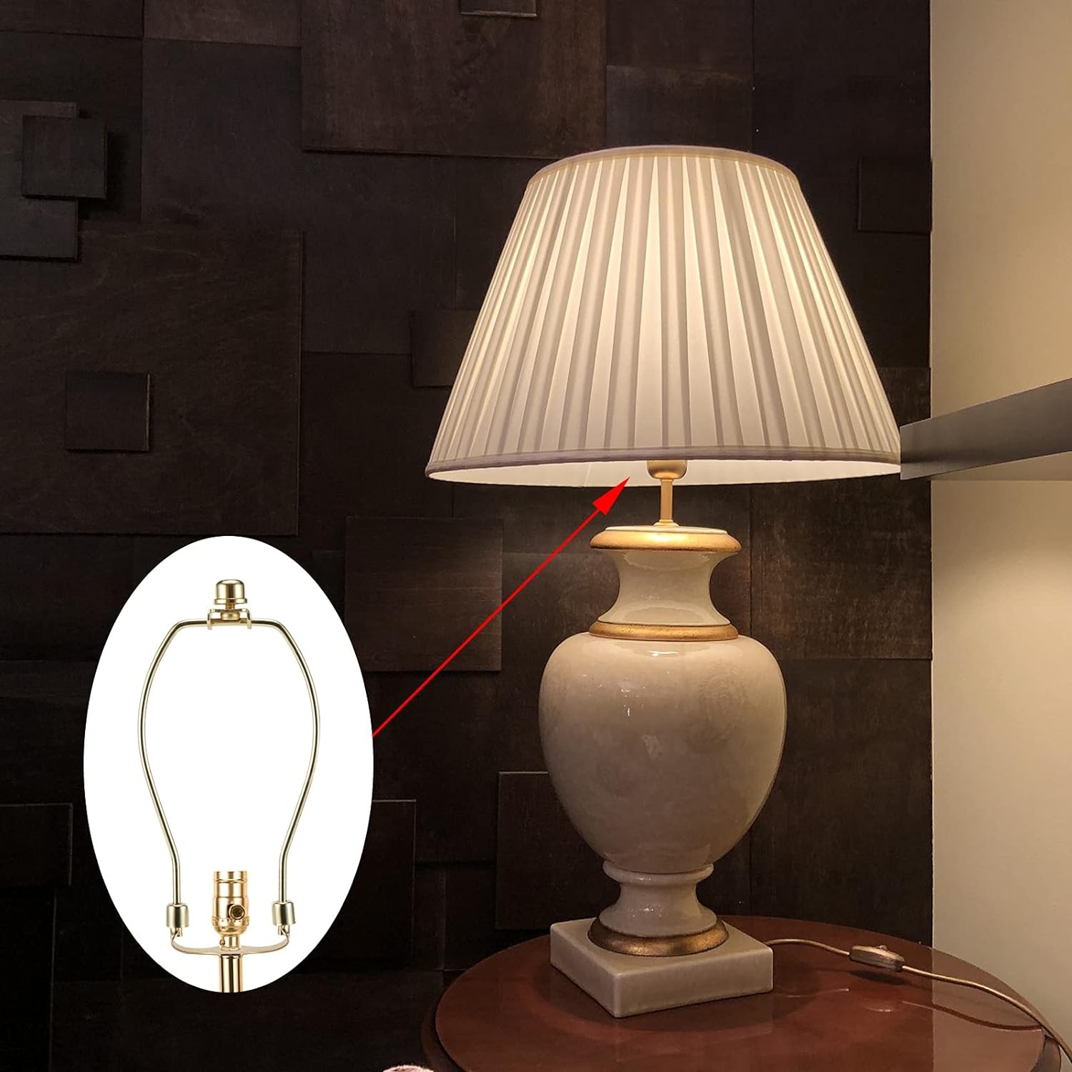 Polished Brass Finish Lamp Harp Kit 10 Inch 3/8 Inch Saddle Base Holes Light