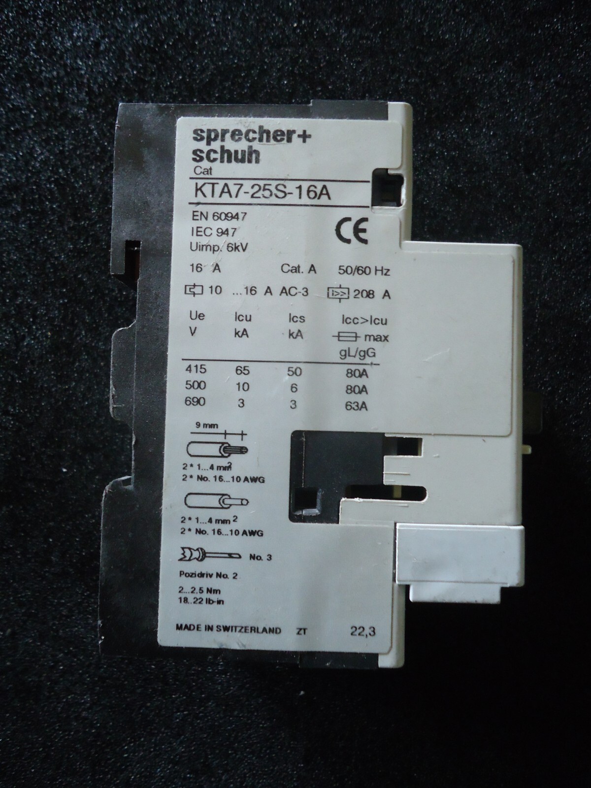 Sprecher+Schuh KTA7-25S-16A. Manual Motor Controller. Made in Switzerland