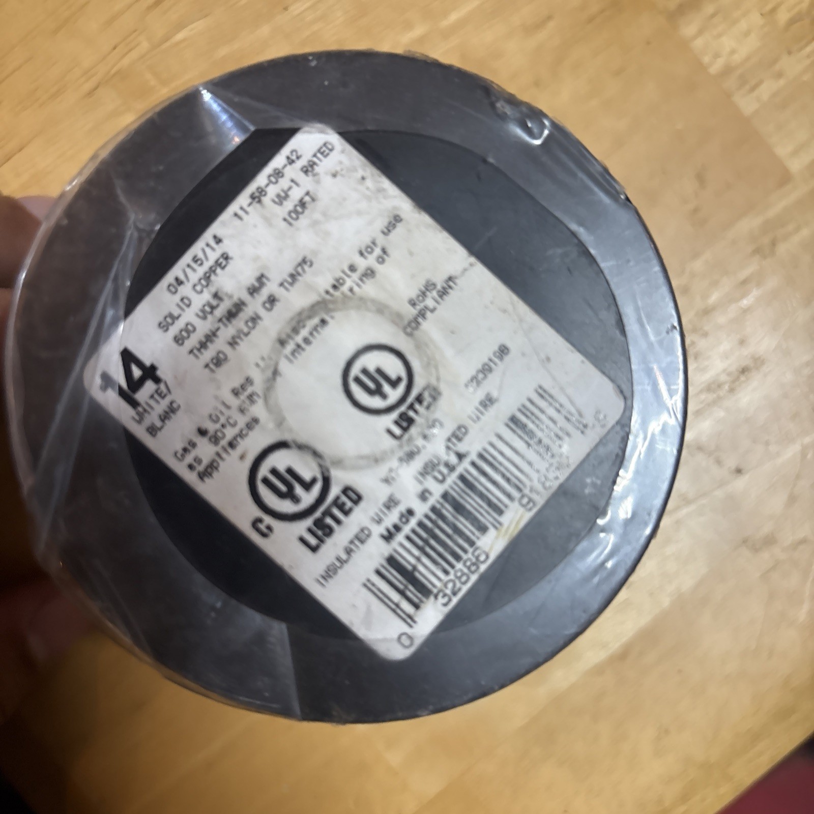 100-foot roll of Southwire 14-gauge solid THHN copper building wire