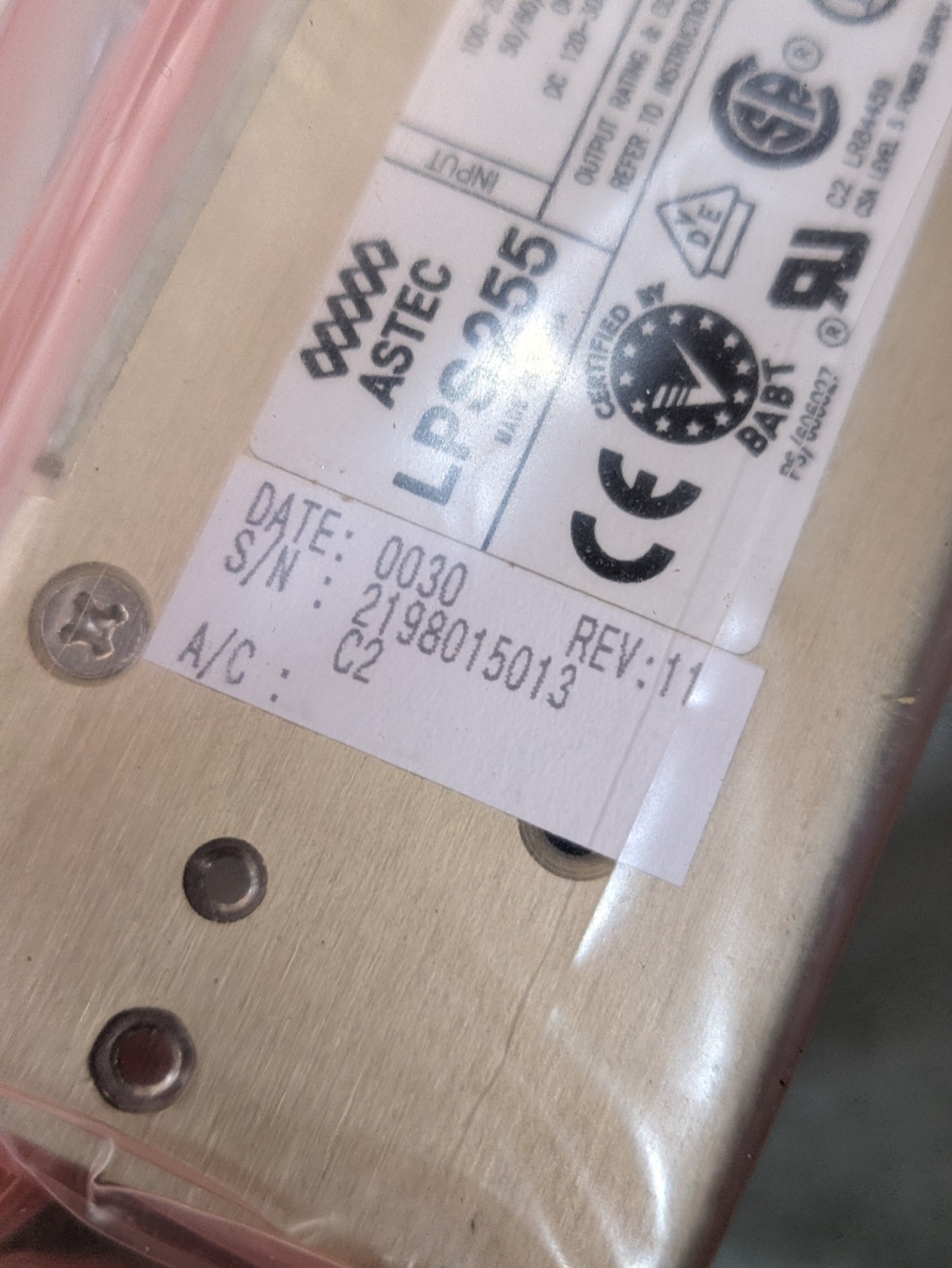 ASTEC 250W Single output switch mode PSU type LPS 255