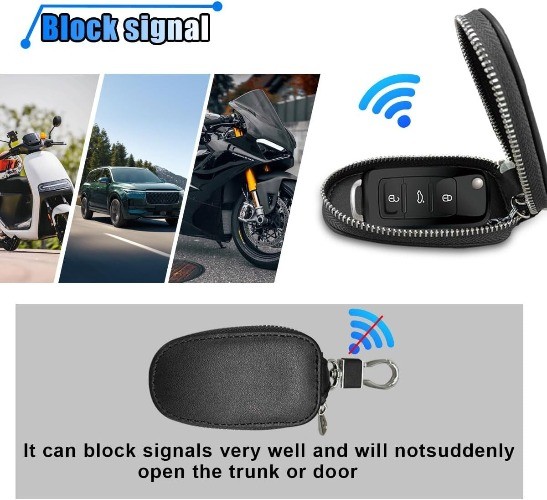 Leather Key Case with Metal Hook, Key Fob Protector Cover for Rem Color: Black