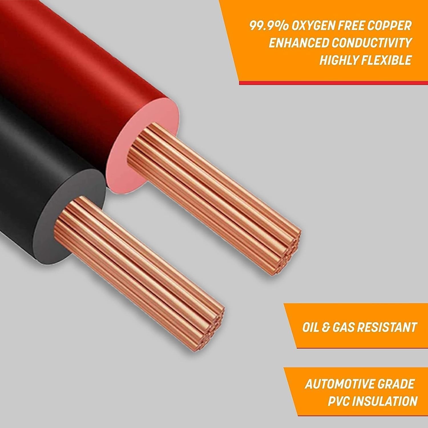 GS Power 100% Pure Copper 8 AWG (American Wire Gauge) OFC 25 ft, Black, Red