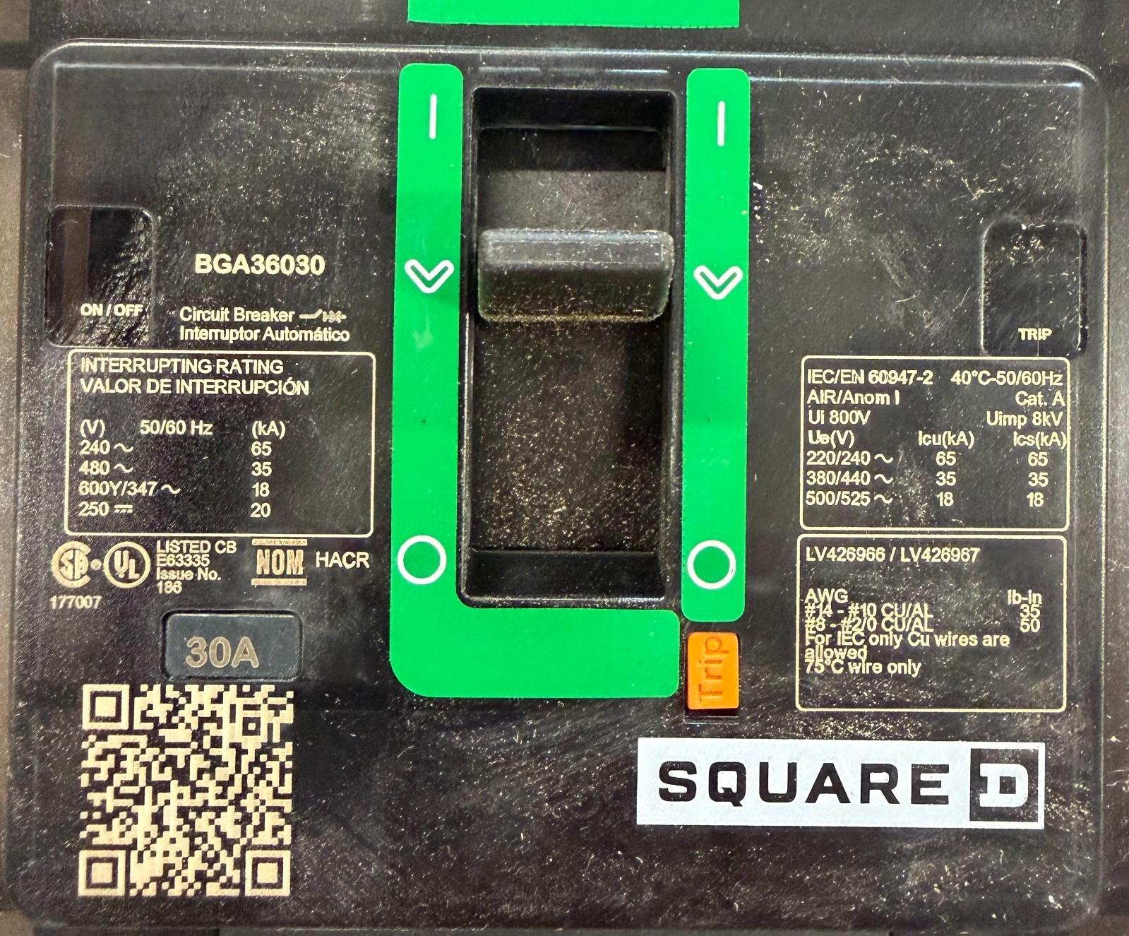 PowerPacT Square D – BGA36060 – 60A 3P Circuit Breaker For Power Distribution