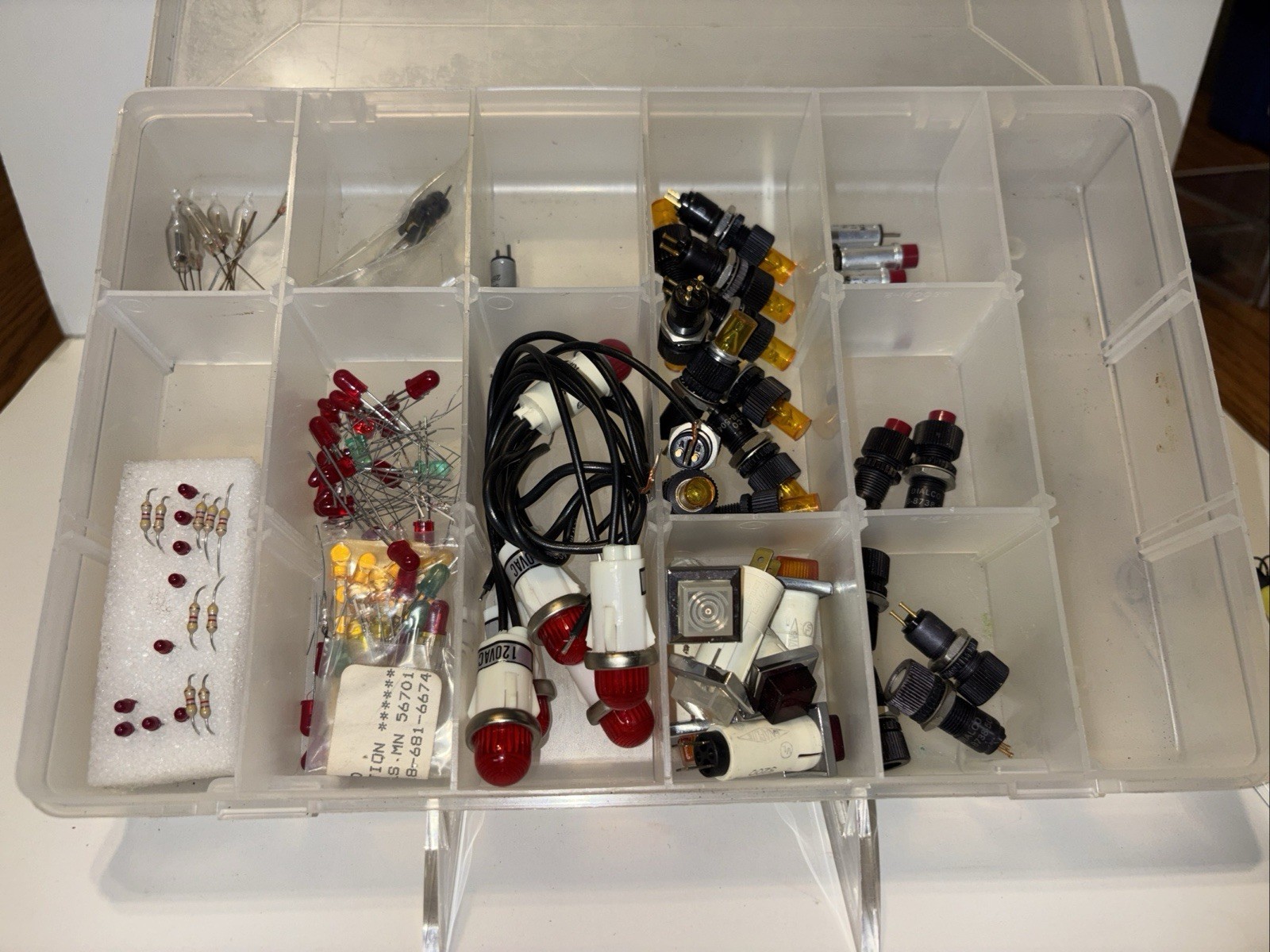 Various Electronic Components Including Resistors, LED, Switches & Capacitors