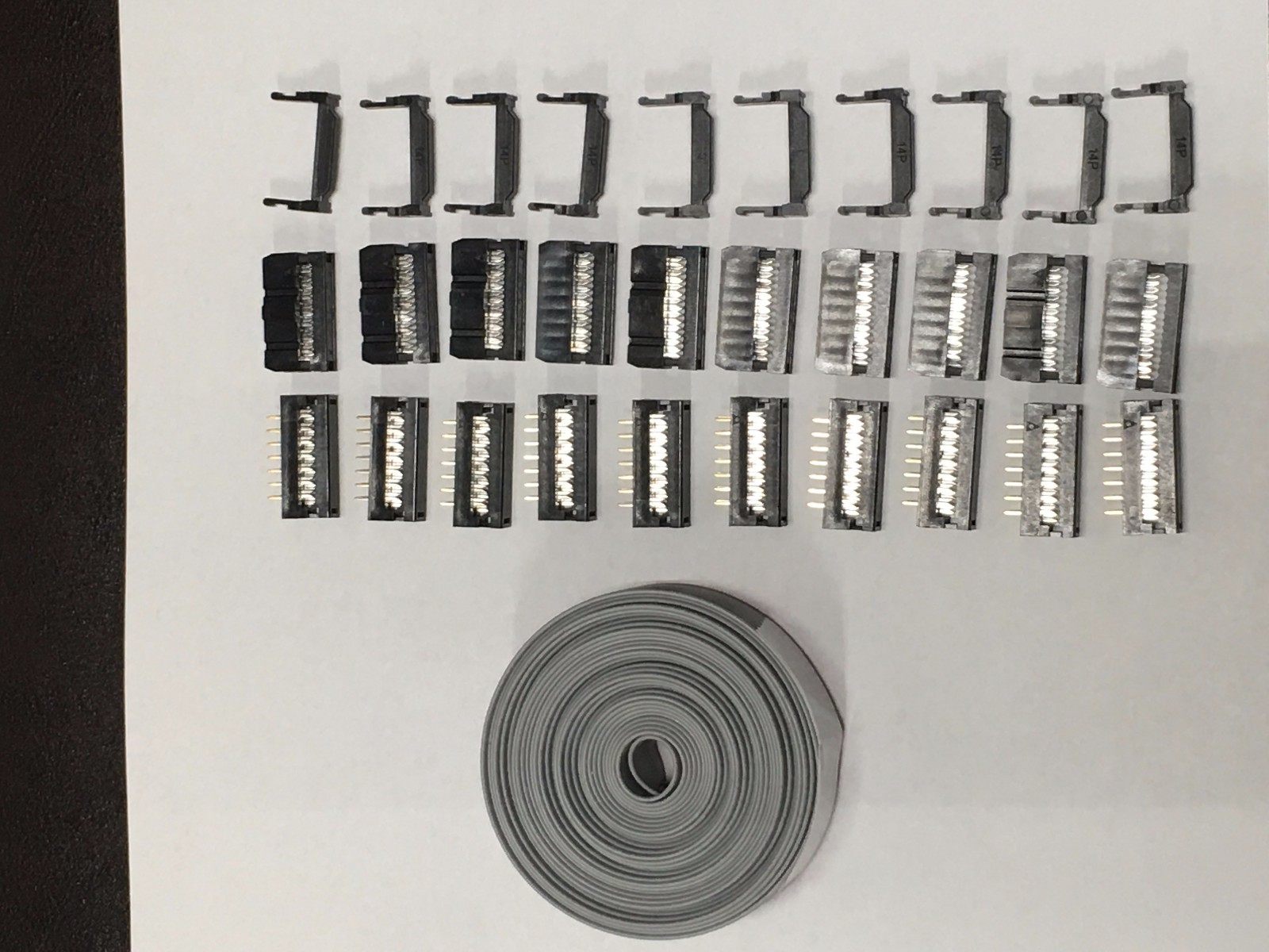 Flat Cable 14 Pins Wires IDC Ribbon 2.54mm pitch 12ft cable & 10 sets connectors
