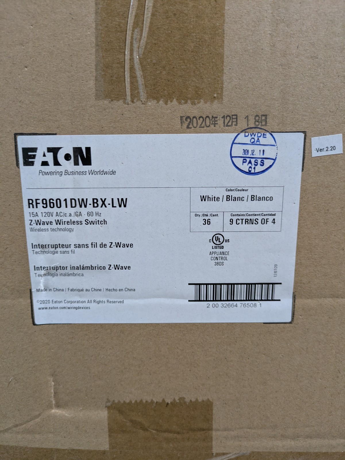 EATON RF9601DW-BX-LW White 15A 120V AC 60 HzZ-Wave Wireless switch … lot of 6