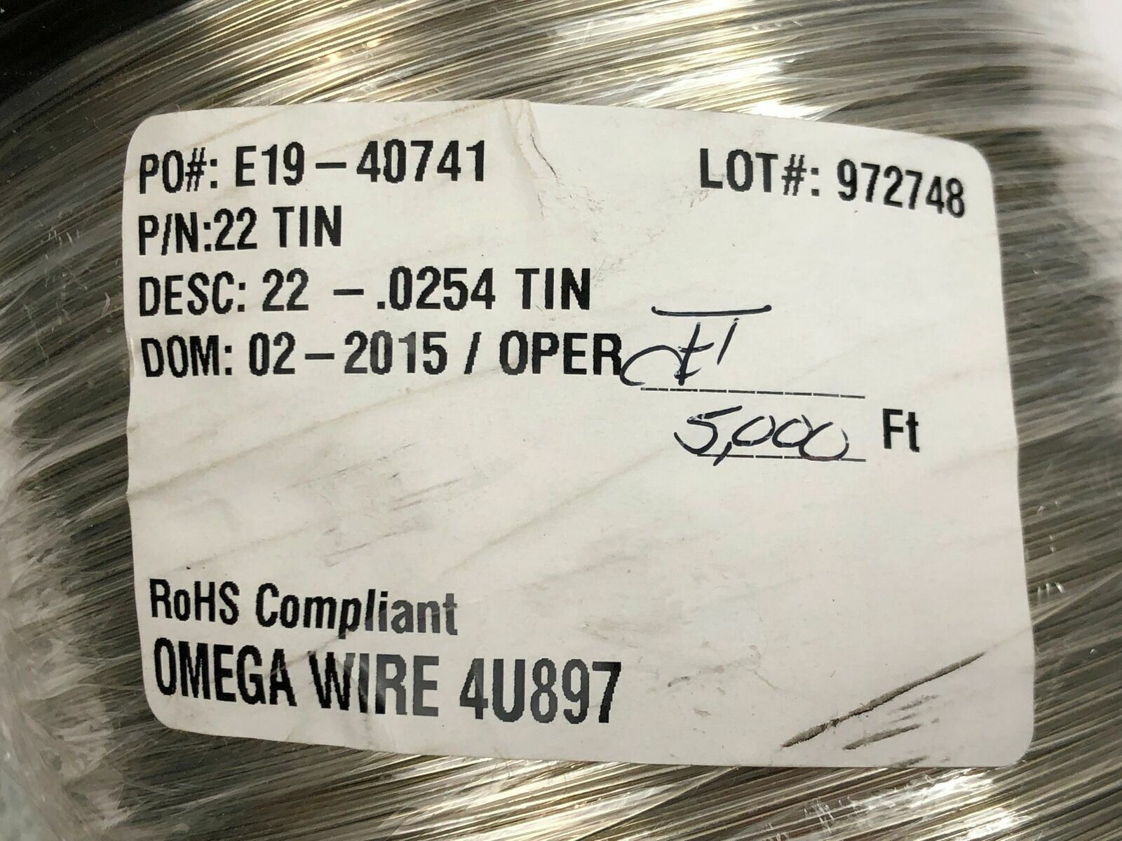 OMEGA RoHS Compliant Wire 4U897 5000 Ft 22 TIN