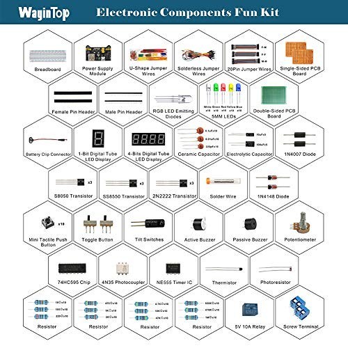 Electronics Component Fun Kit W/E-Book, Upgraded Electronic Starter Kit with Bre