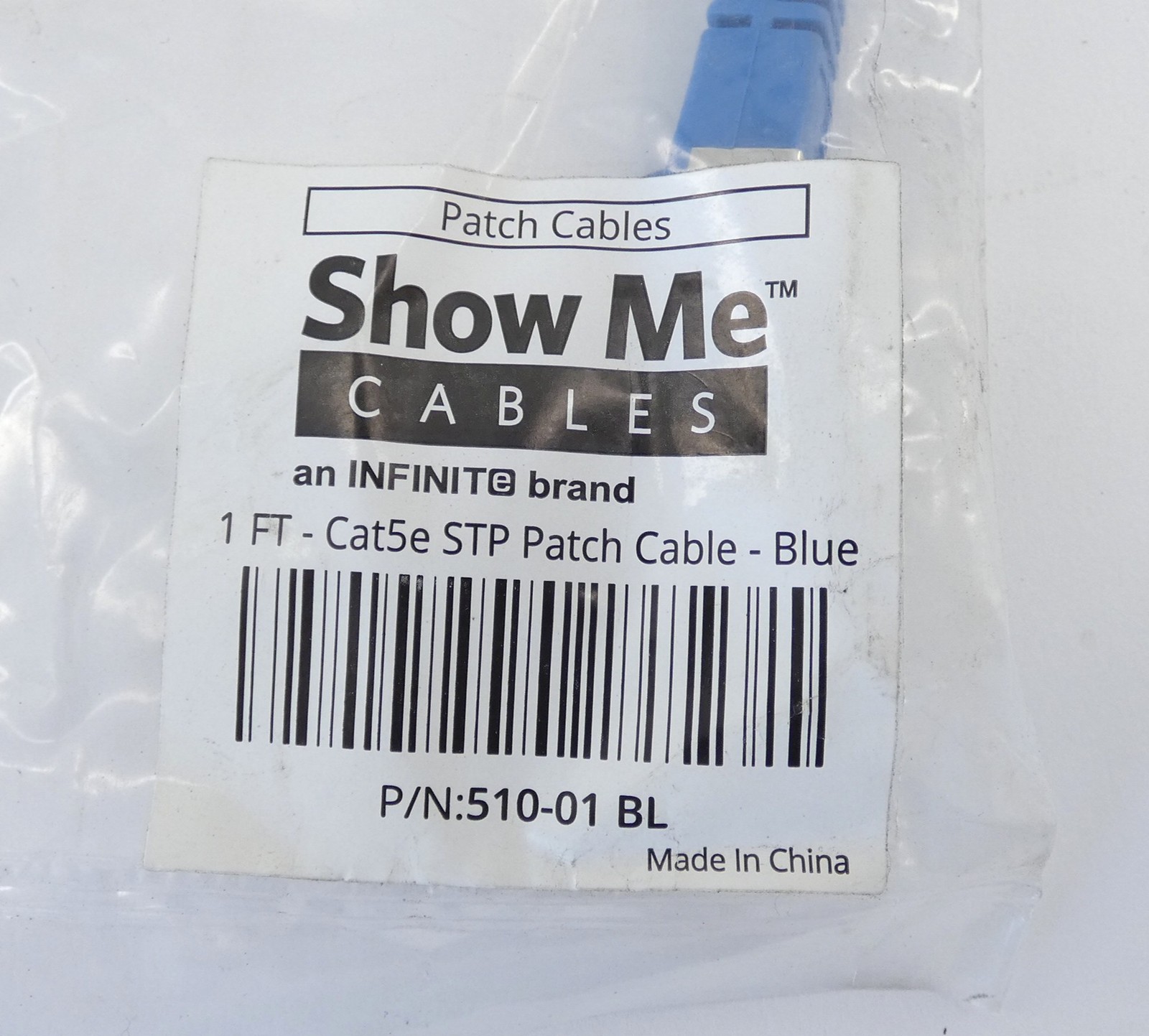 Show Me Cables 510-01 BL Blue Cat5e STP Patch Cable 1′ – NEW Surplus!