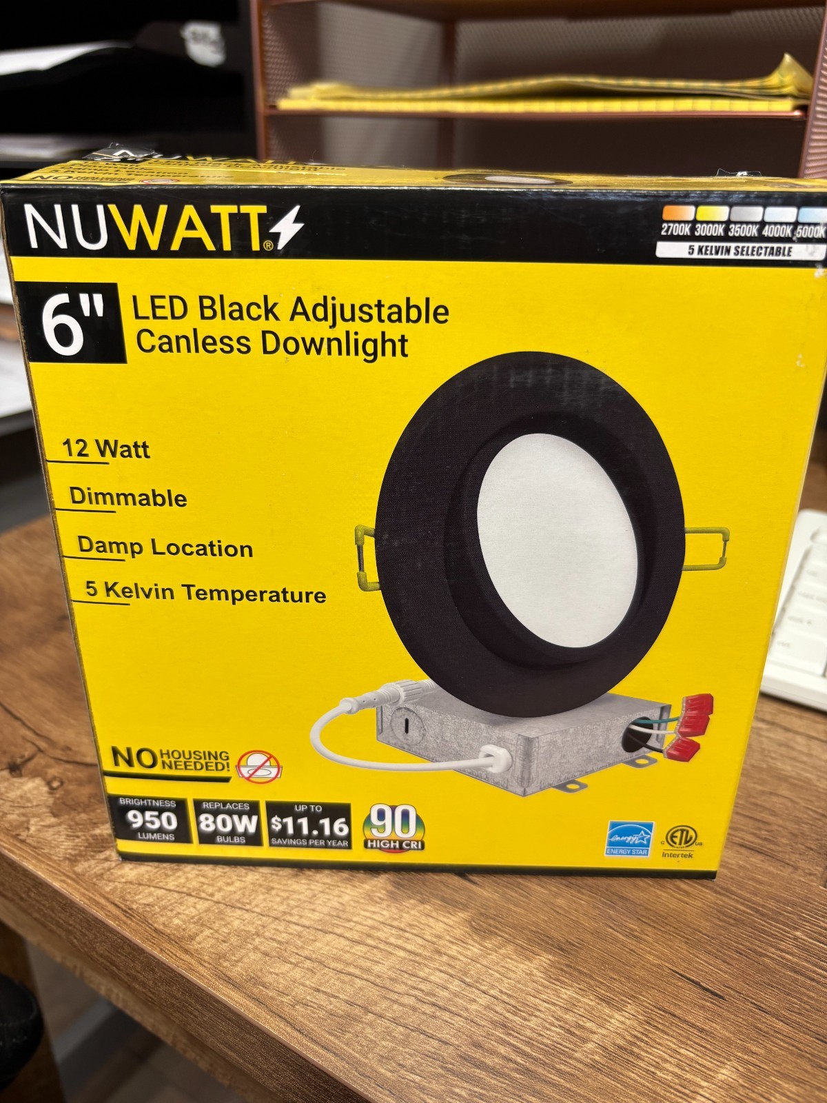 NUWATT 6” LED BLACK ADJUSTABLE CNLESS DOWNLIGHT # NW-P-ADJDL-6-12W-5CT-BLK