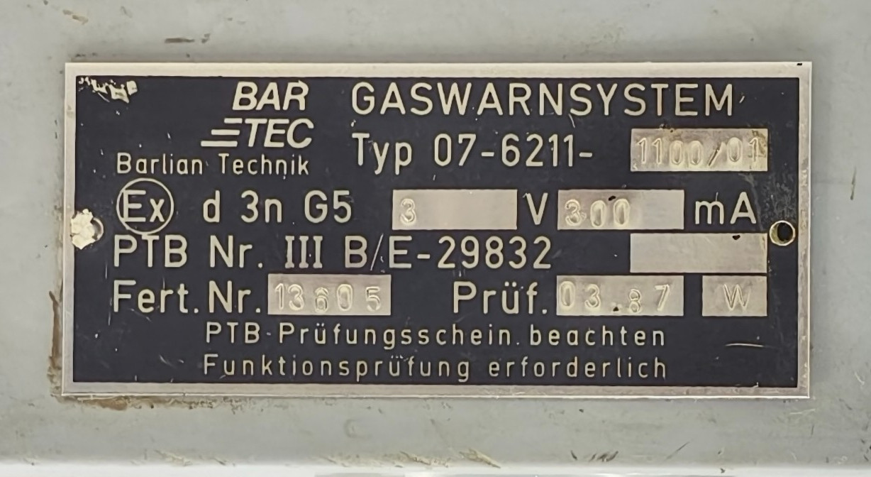 Barlian Technik Bartec 07-6211-1100/01 Gaswarnsystem