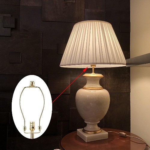 Polished Brass 6 Inch Lamp Harp Kit, 3/8 Inch Saddle Base Holes, Light Duty