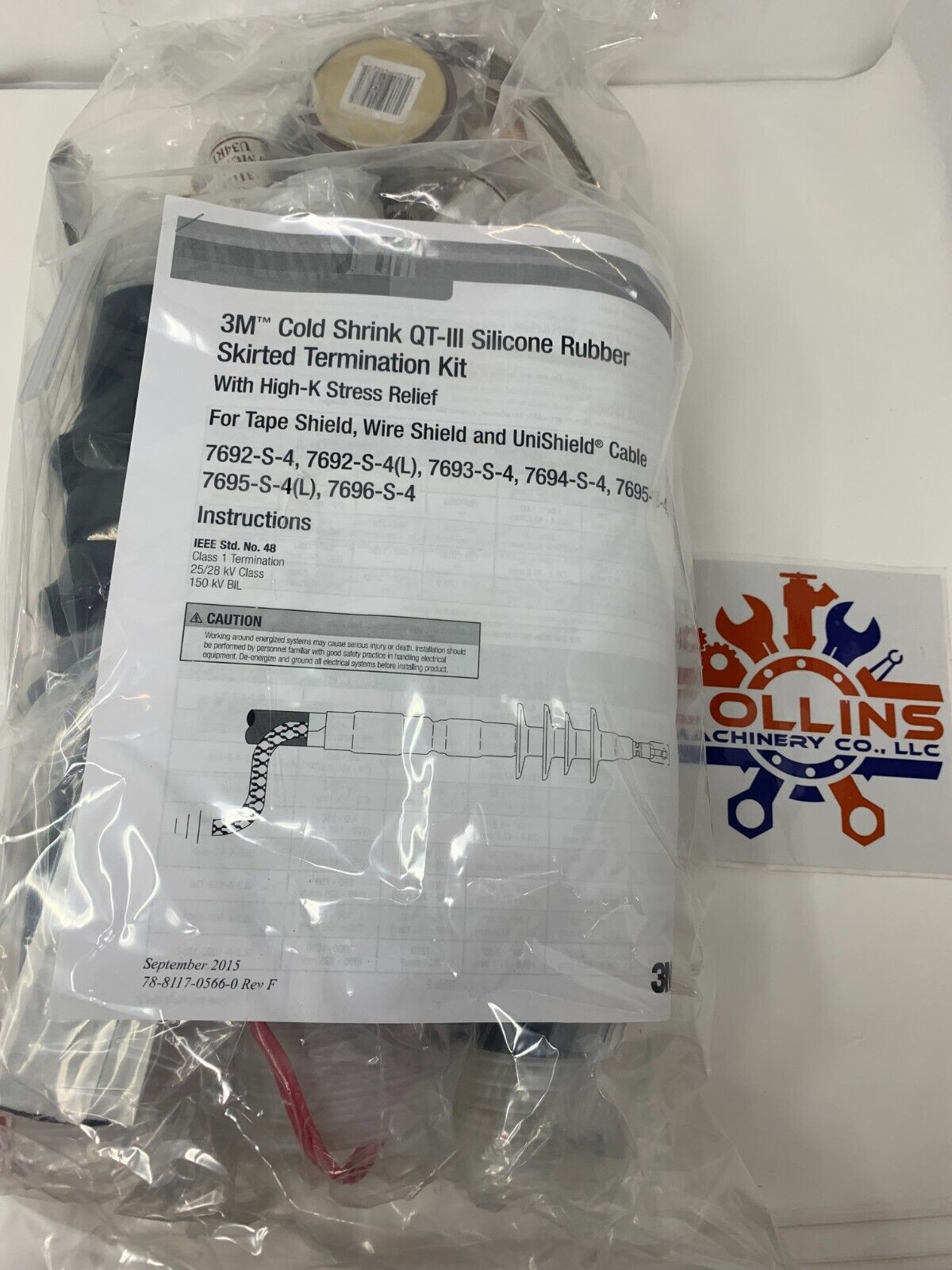 3M 7624-T-95-17GX 5/8kV Cold Shrink QT-III Silicone Indoor Tubular Terminal Kit