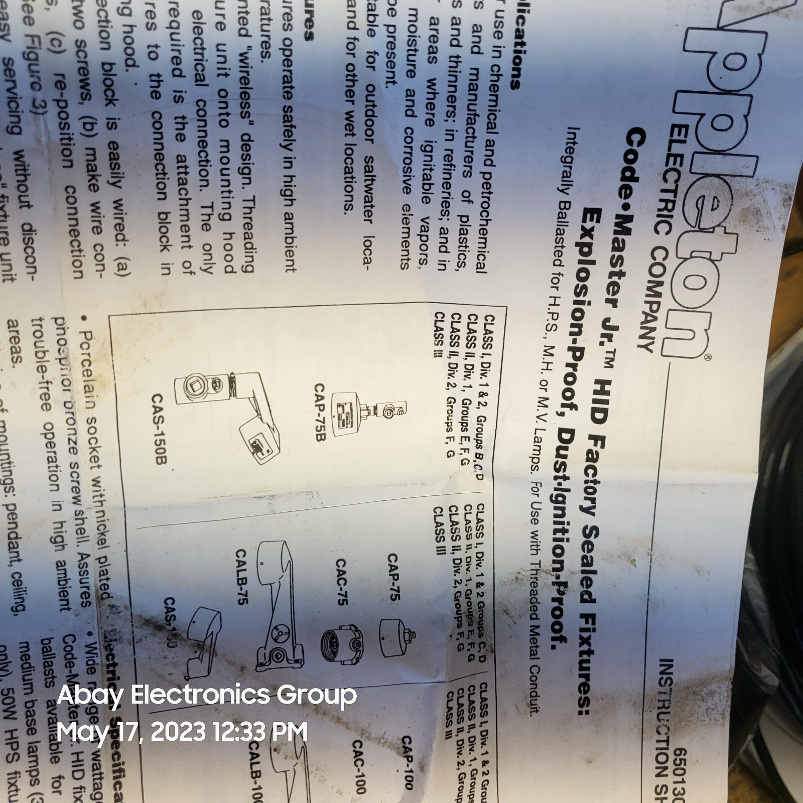 CJB70H-MT EMERSON APPLETON Code Master Jr Sealed Explosionproof HID NEW $299