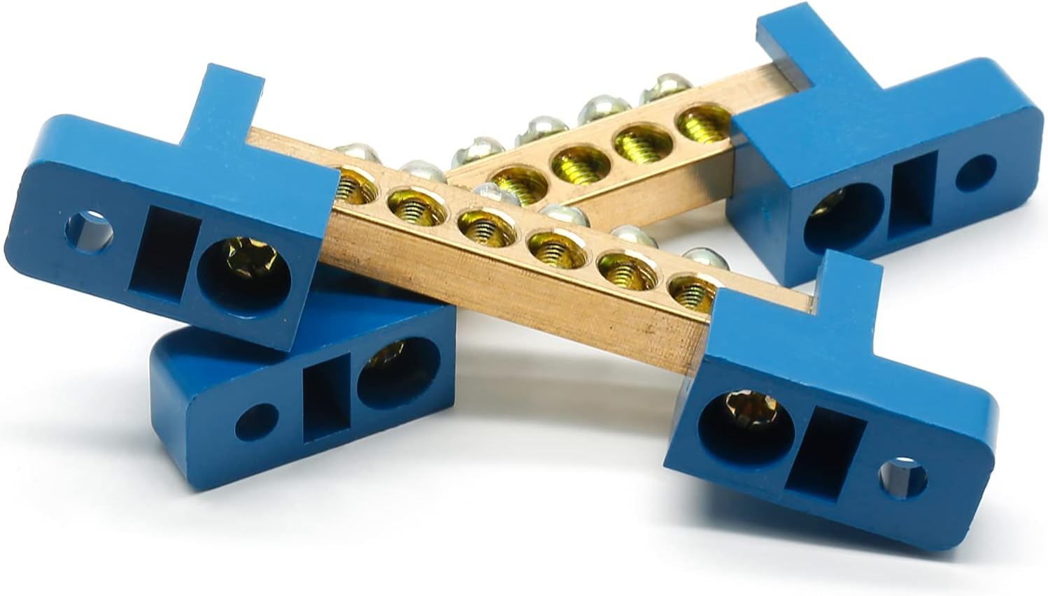 2 Pcs Ground Bus Bar Terminal Block, Brass Electrical Grounding Bars