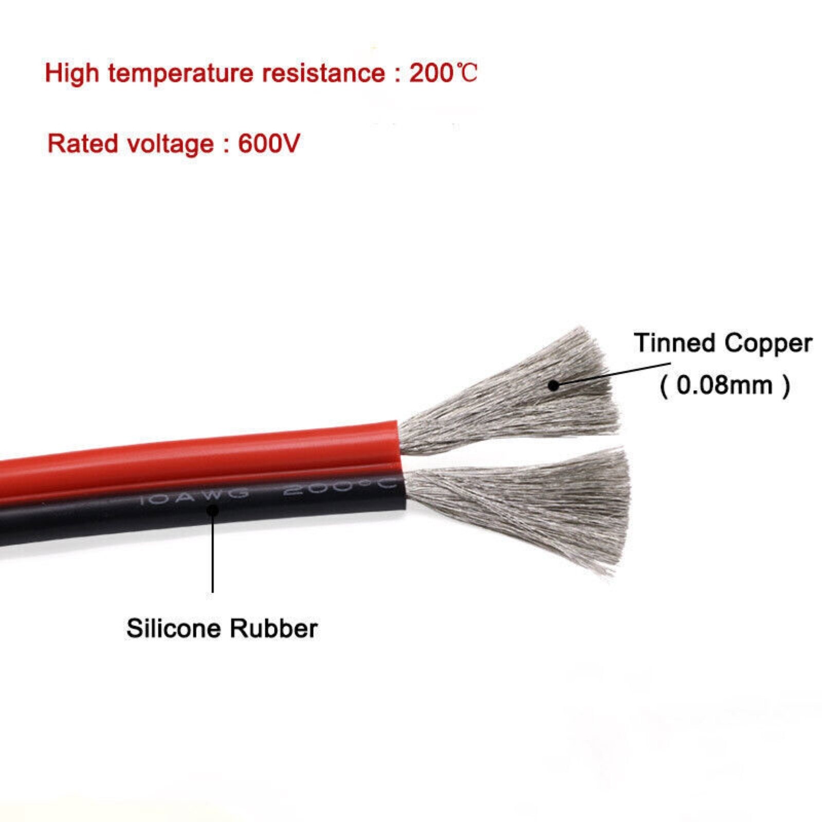 2Pin Red&Black Silicone Wire 10AWG-24AWG Extra Soft Silicone Cable Tinned Copper