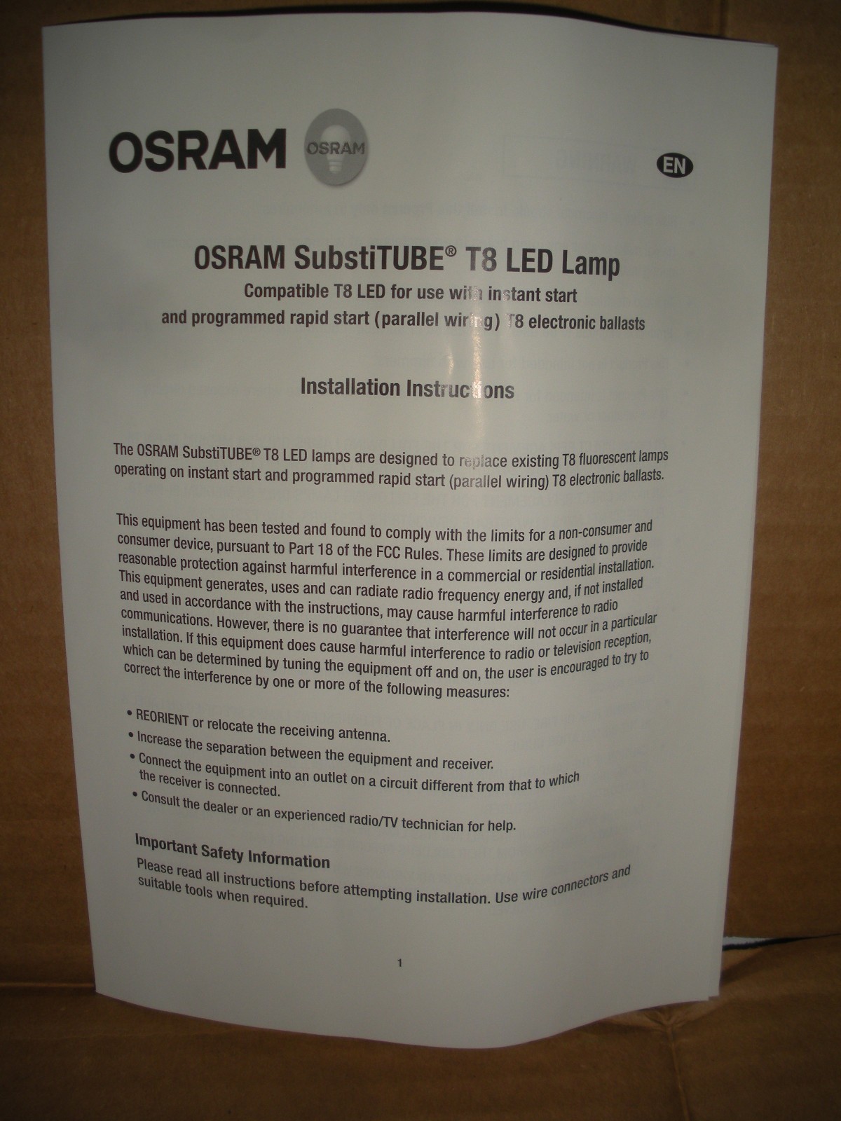 2′ LED tube lamp 8.5w T8 Osram SubstiTUBE lot/10pcs direct replacement 75146-2