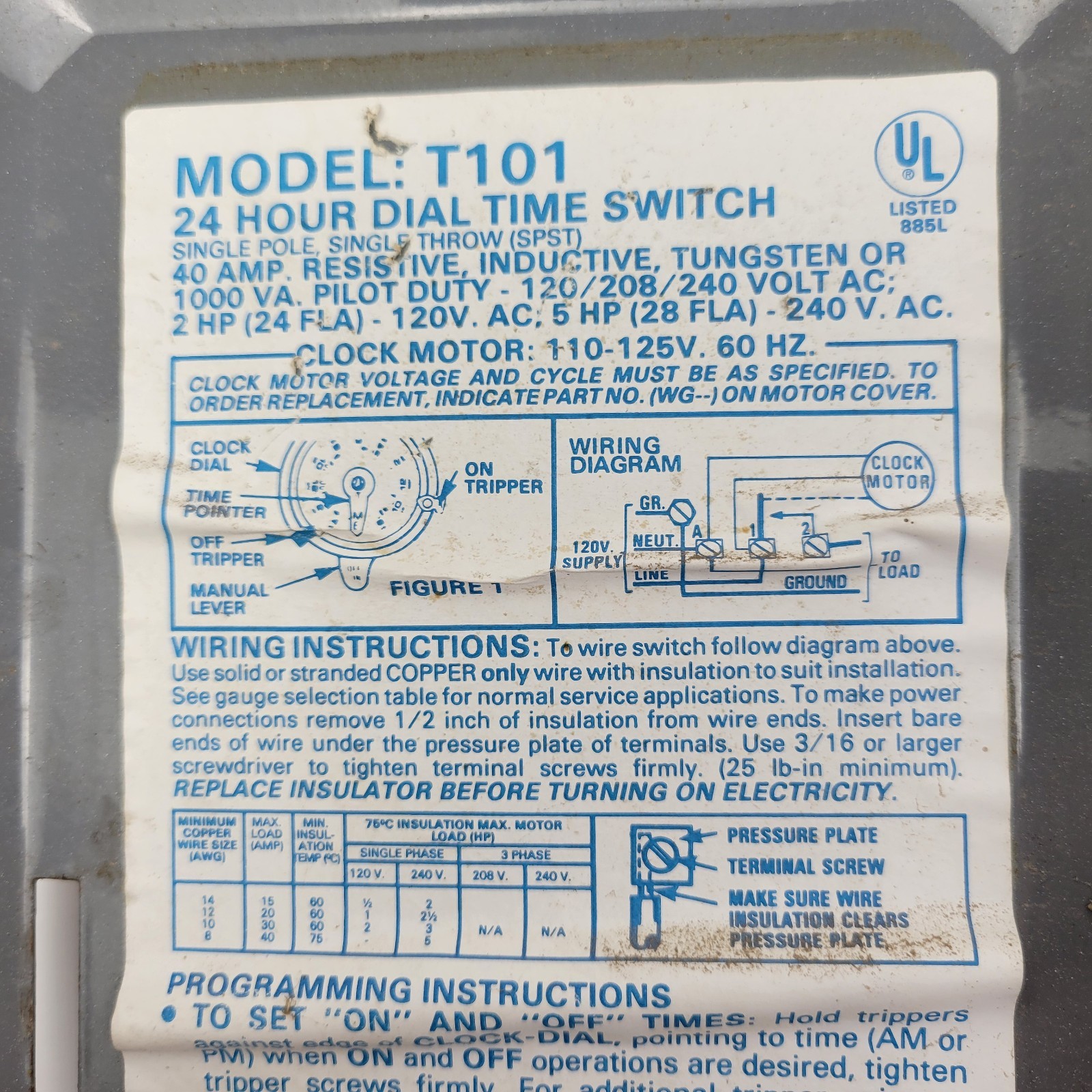 Intermatic T101 Mechanical Time Switch – Industrial Heavy Duty SPST 24Hr 120V