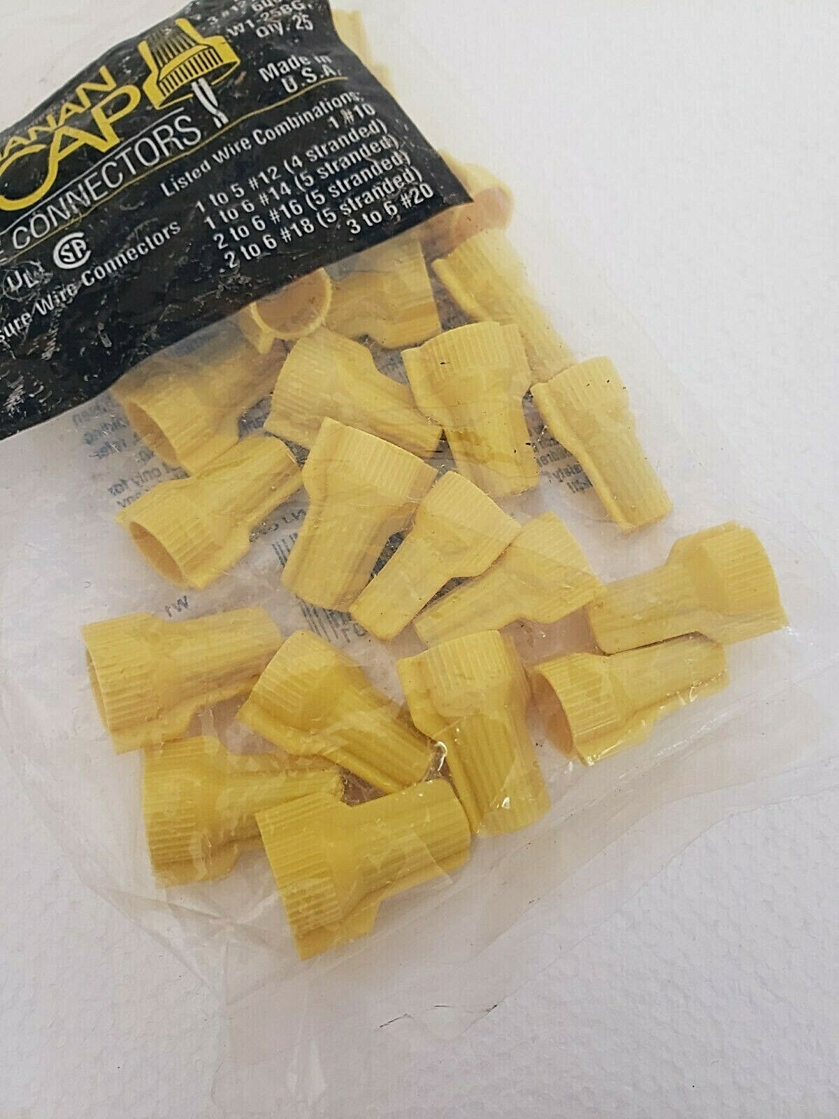 BUCHANAN WCAP YELLOW PRESSURE WIRE CONNECTORS 2 #18 – 3 #12 AWG ~ QTY 25